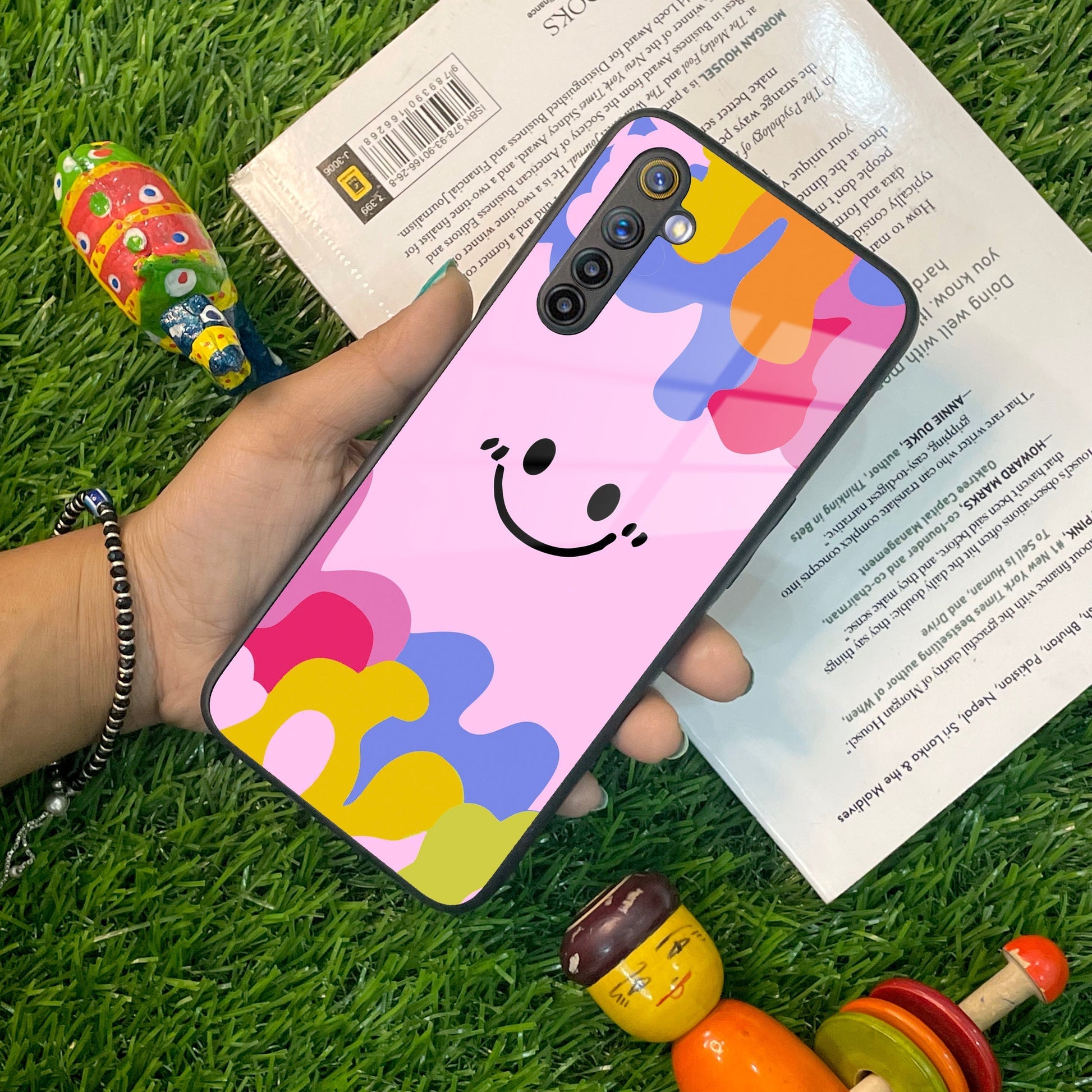 Cute Pink Smiley Multicolor Glass Case For Realme/Narzo ShopOnCliQ