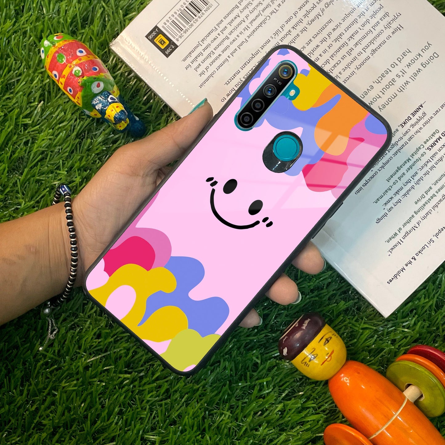 Cute Pink Smiley Multicolor Glass Case For Realme/Narzo ShopOnCliQ