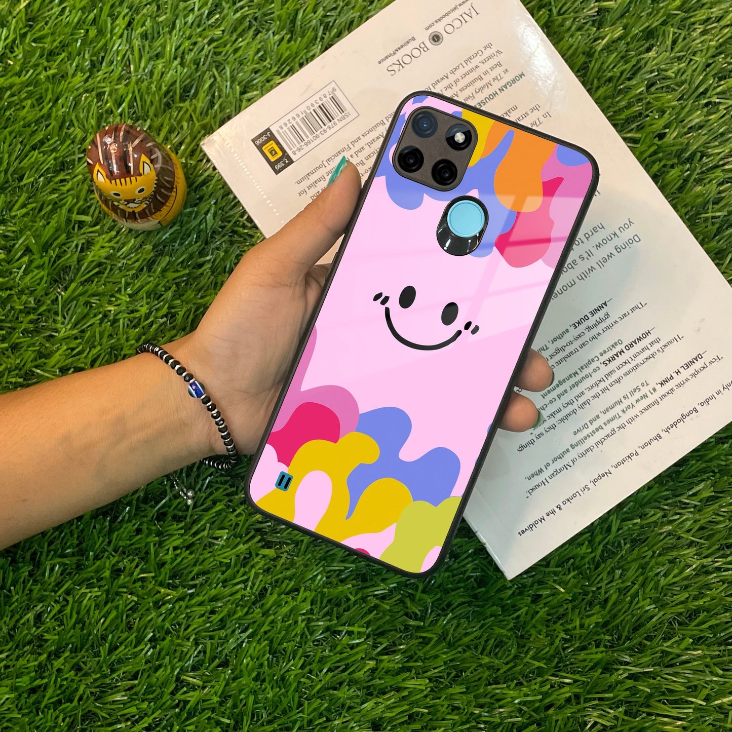 Cute Pink Smiley Multicolor Glass Case For Realme/Narzo ShopOnCliQ