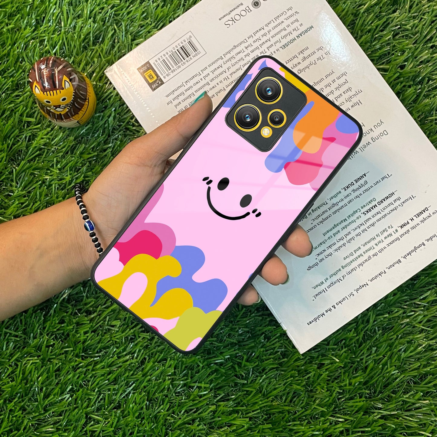 Cute Pink Smiley Multicolor Glass Case For Realme/Narzo ShopOnCliQ