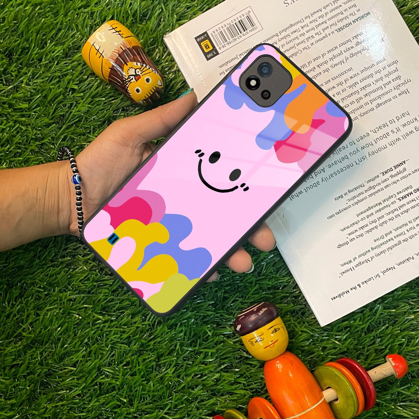 Cute Pink Smiley Multicolor Glass Case For Realme/Narzo ShopOnCliQ