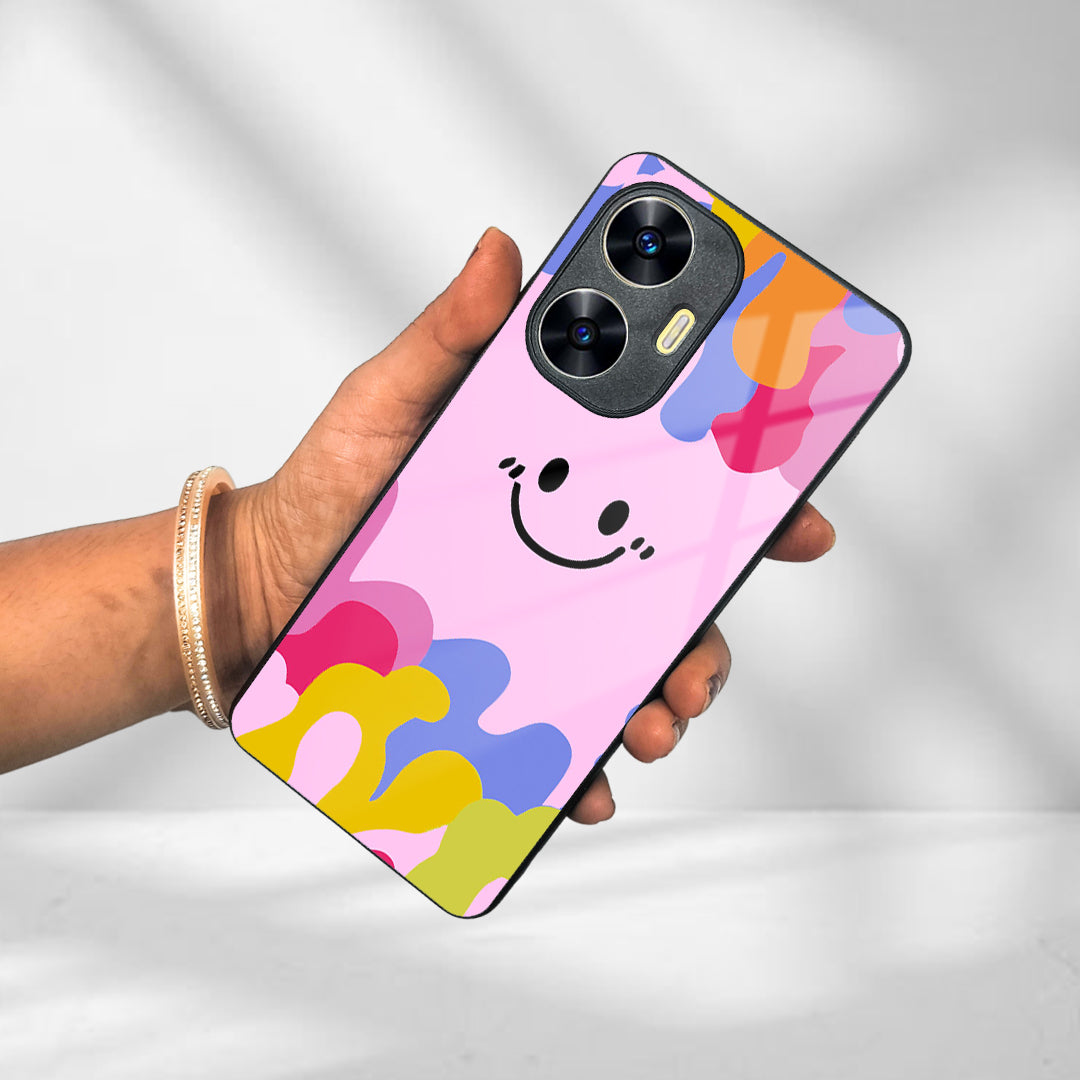 Cute Pink Smiley Multicolor Glass Case For Realme/Narzo ShopOnCliQ