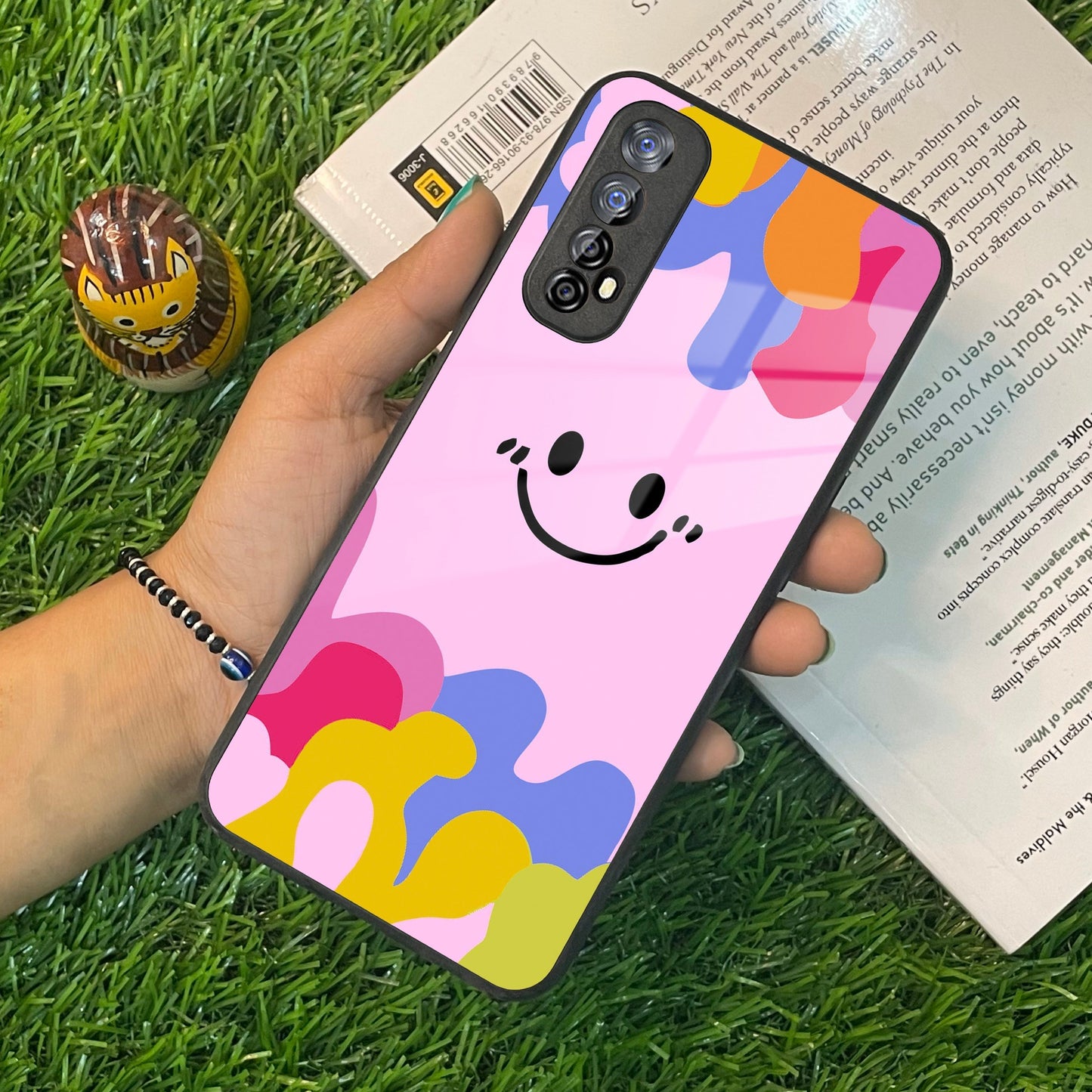 Cute Pink Smiley Multicolor Glass Case For Realme/Narzo ShopOnCliQ