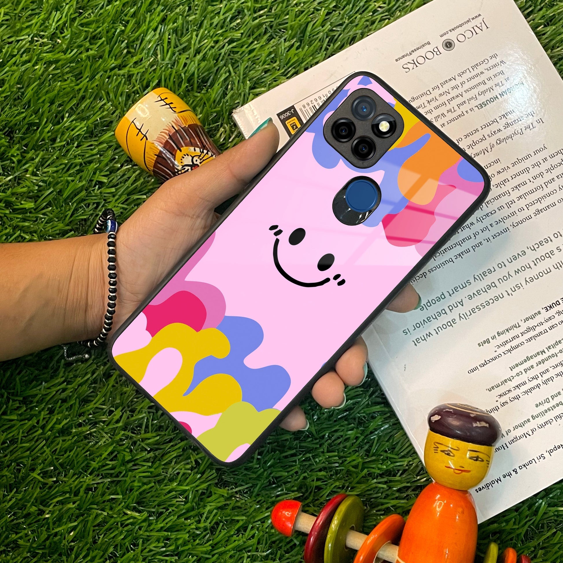 Cute Pink Smiley Multicolor Glass Case For Realme/Narzo ShopOnCliQ