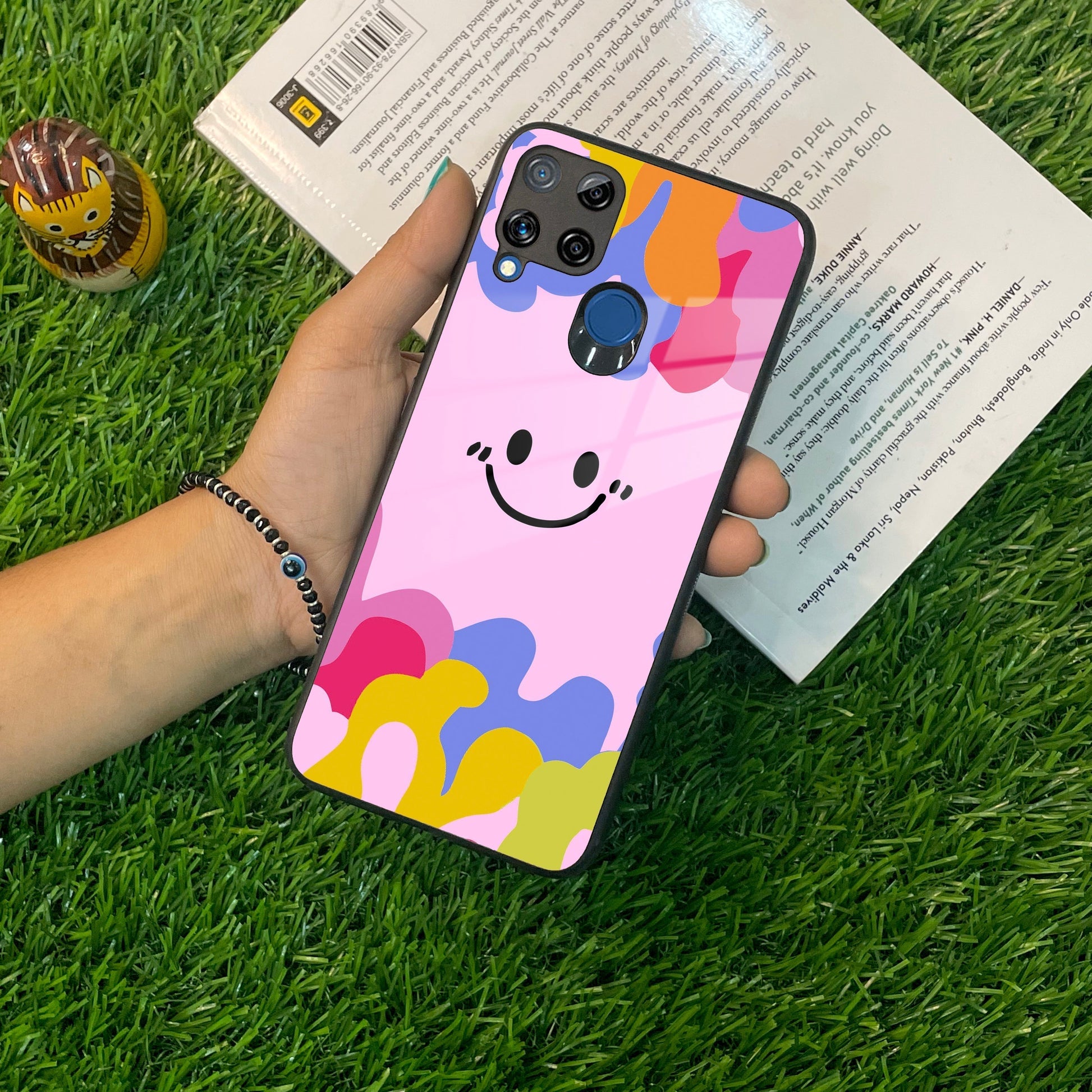 Cute Pink Smiley Multicolor Glass Case For Realme/Narzo ShopOnCliQ