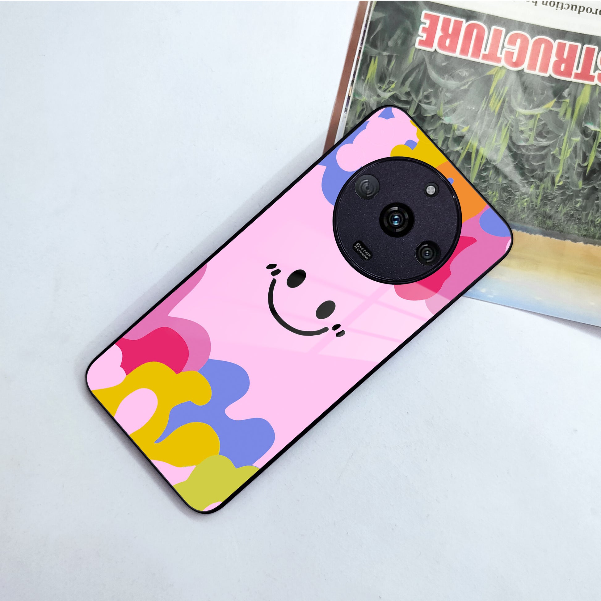 Cute Pink Smiley Multicolor Glass Case For Realme/Narzo ShopOnCliQ