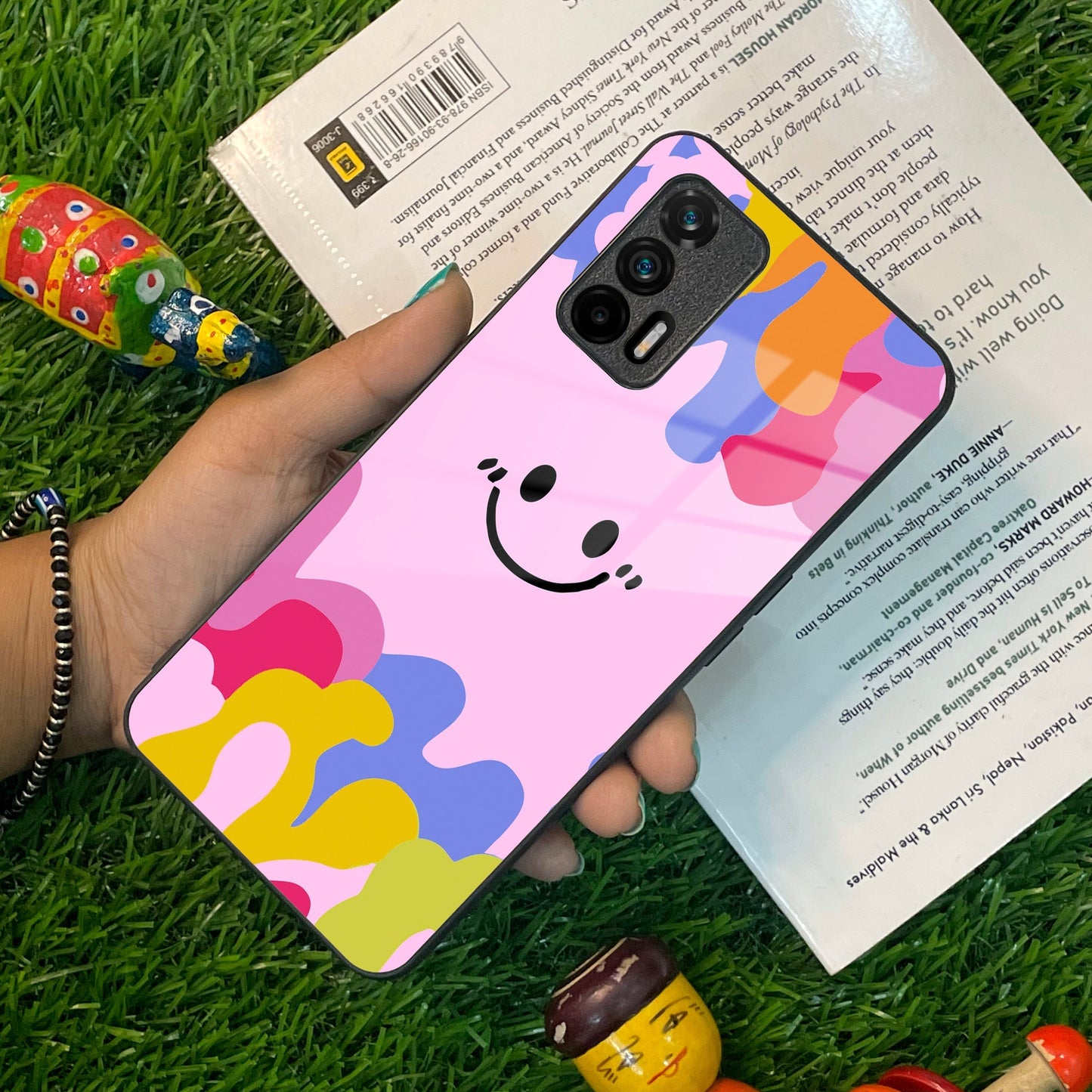 Cute Pink Smiley Multicolor Glass Case For Realme/Narzo ShopOnCliQ