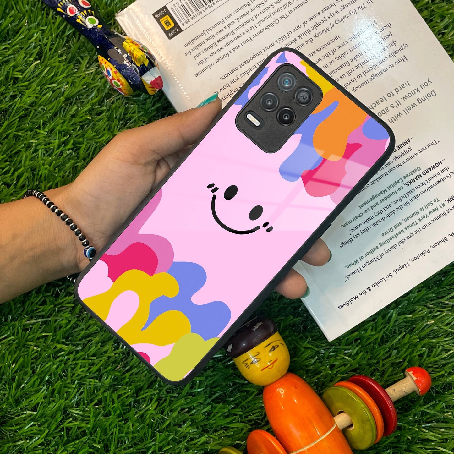 Cute Pink Smiley Multicolor Glass Case For Realme/Narzo ShopOnCliQ