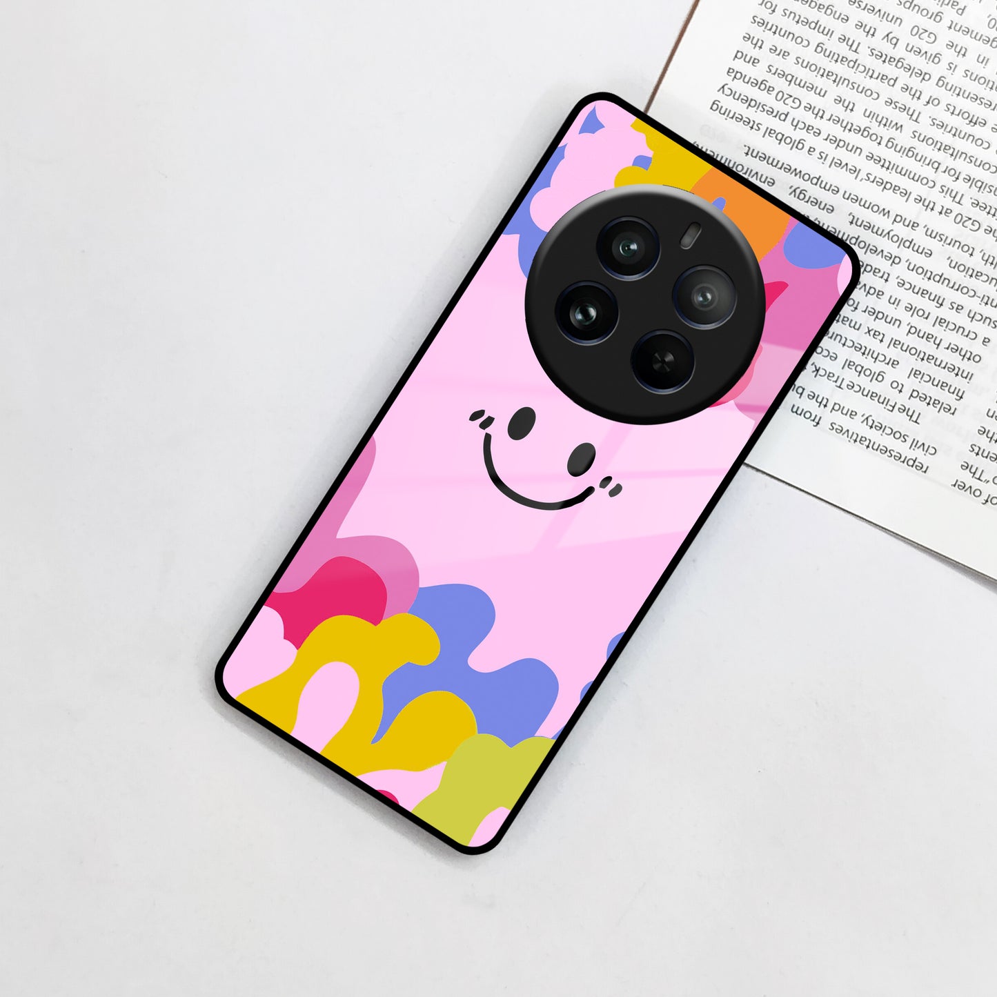 Cute Pink Smiley Multicolor Glass Case For Realme/Narzo ShopOnCliQ