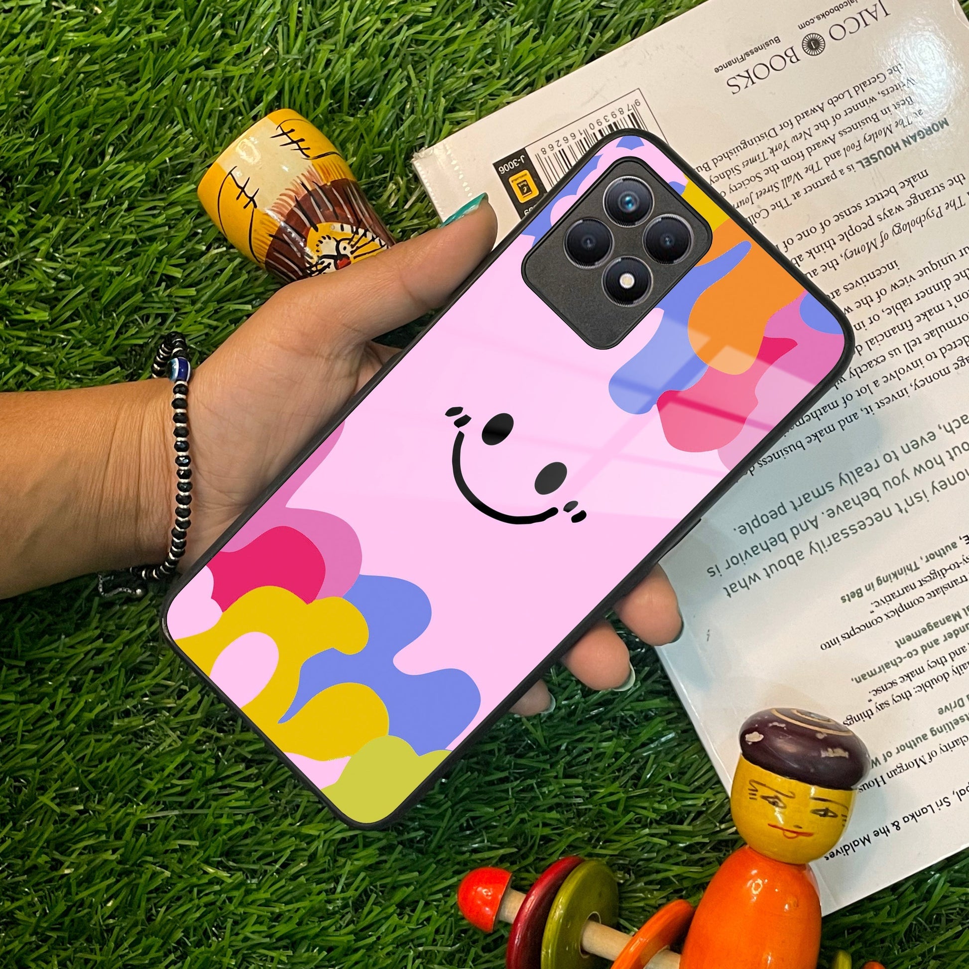 Cute Pink Smiley Multicolor Glass Case For Realme/Narzo ShopOnCliQ