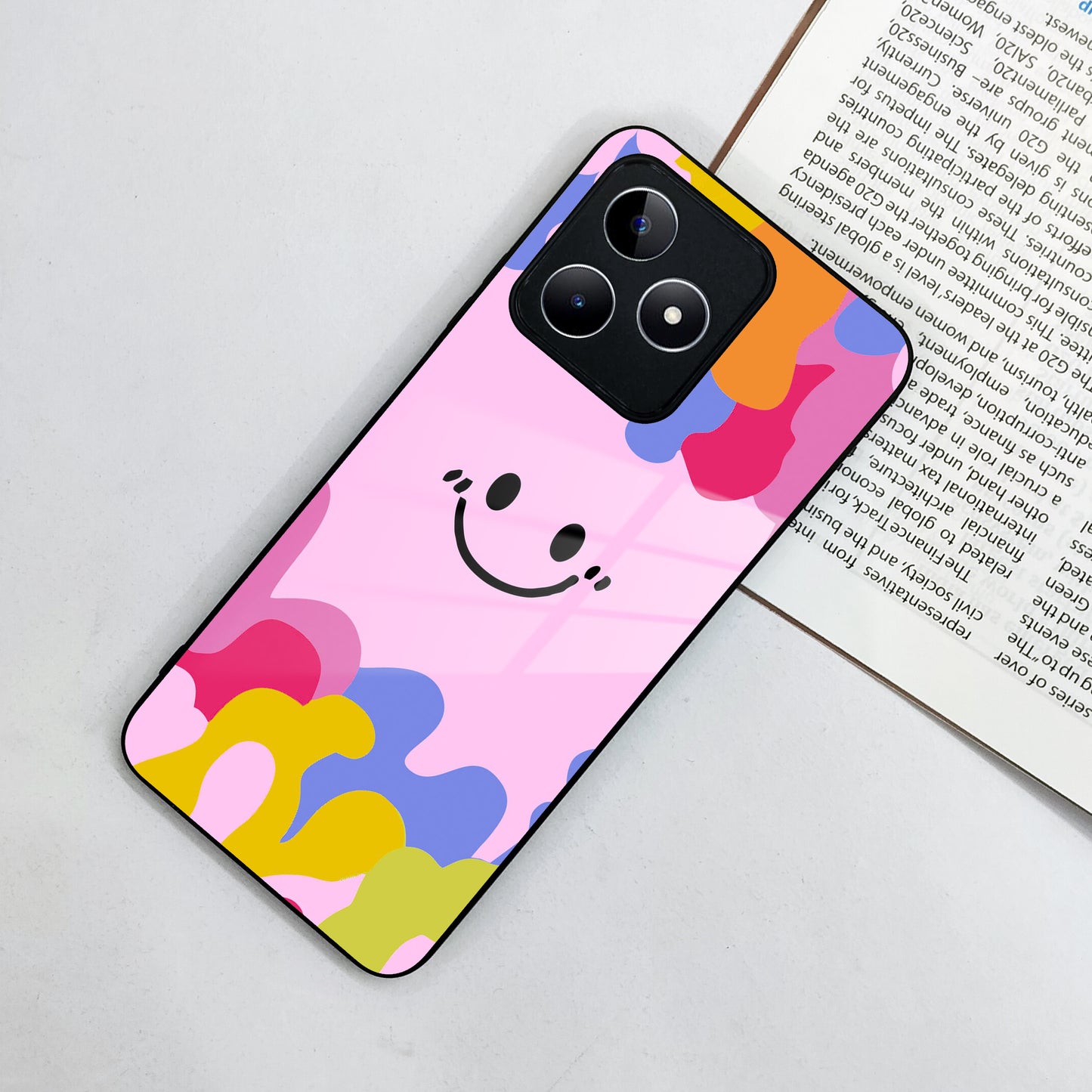 Cute Pink Smiley Multicolor Glass Case For Realme/Narzo ShopOnCliQ