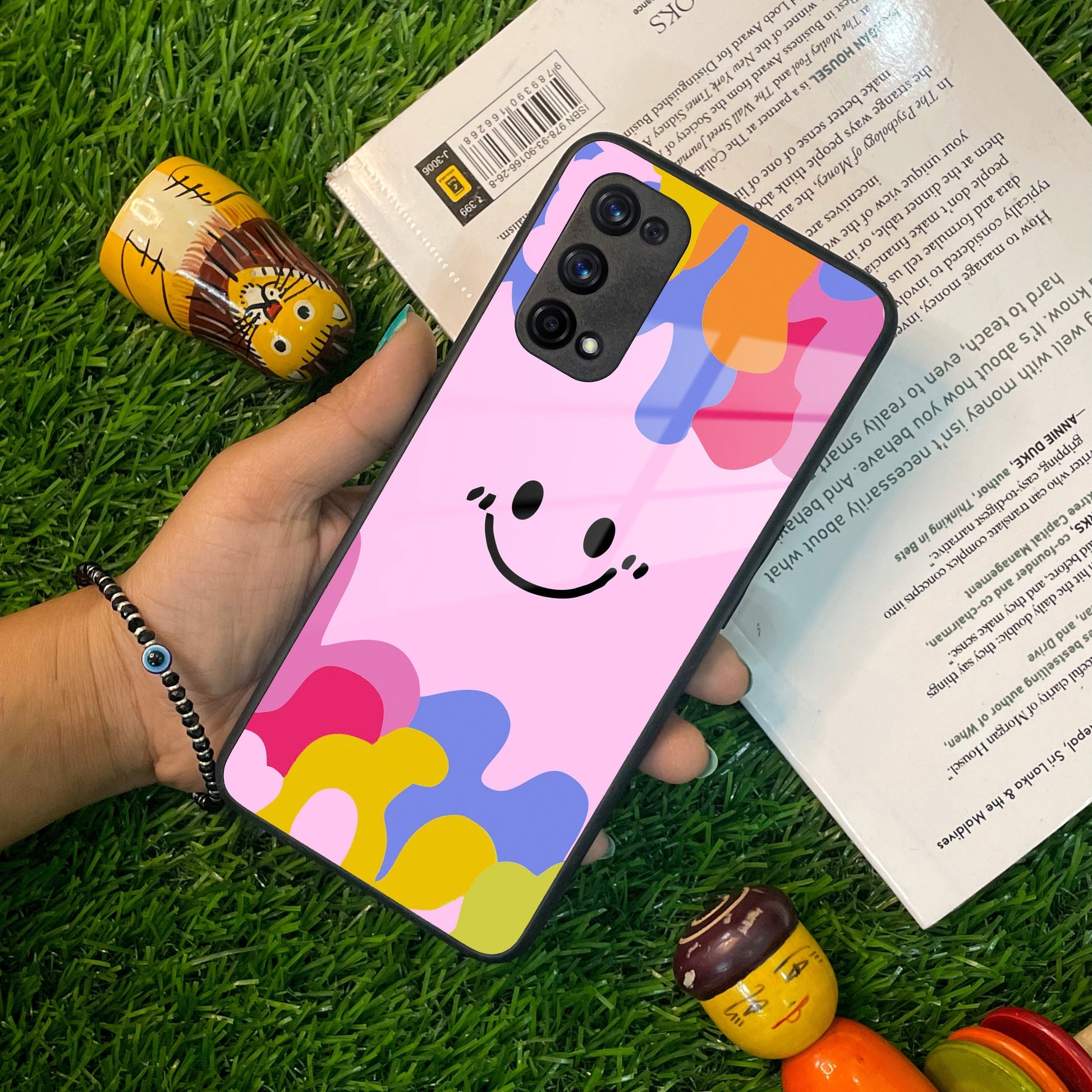 Cute Pink Smiley Multicolor Glass Case For Realme/Narzo ShopOnCliQ