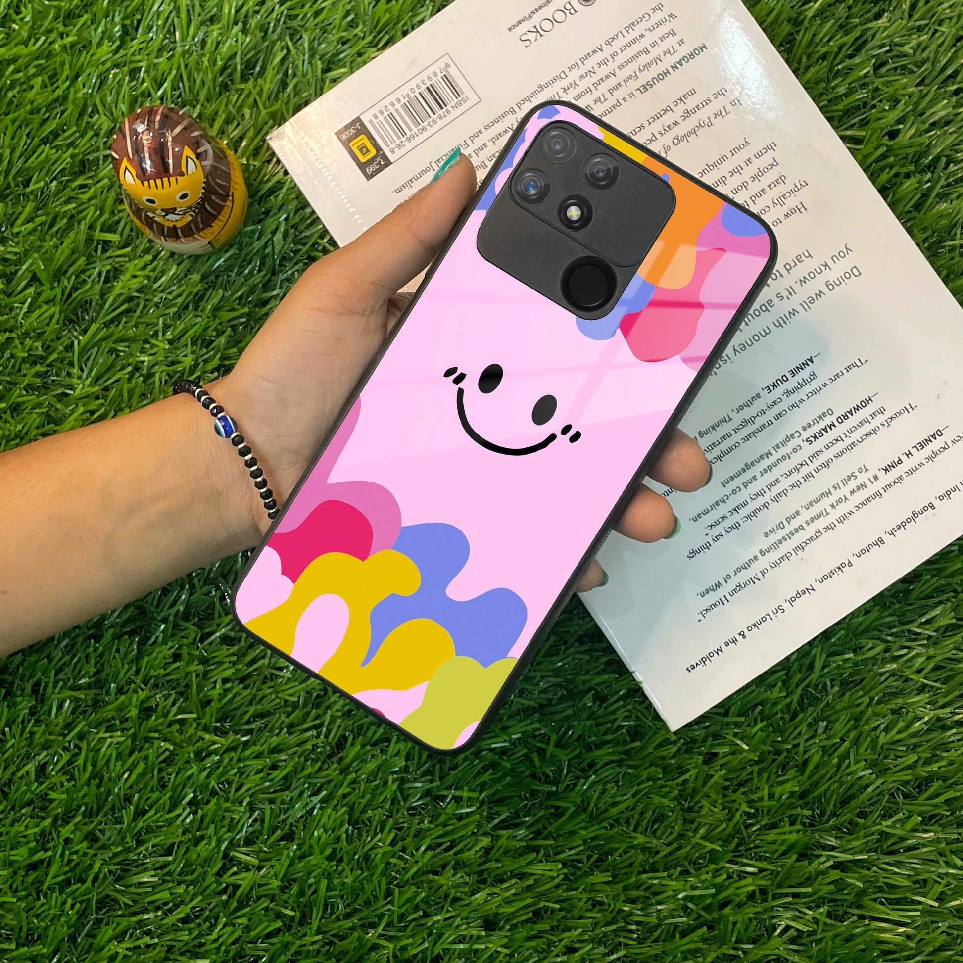 Cute Pink Smiley Multicolor Glass Case For Realme/Narzo ShopOnCliQ