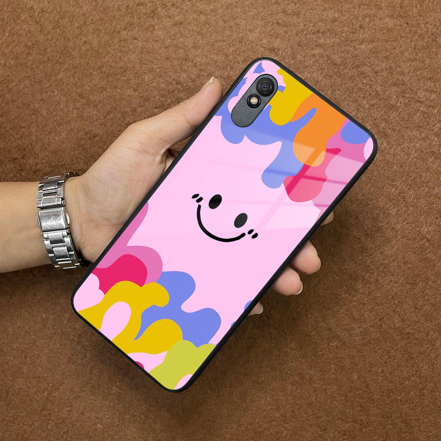 Cute Pink Smiley Multicolor Glass Case For Redmi/Xiaomi ShopOnCliQ