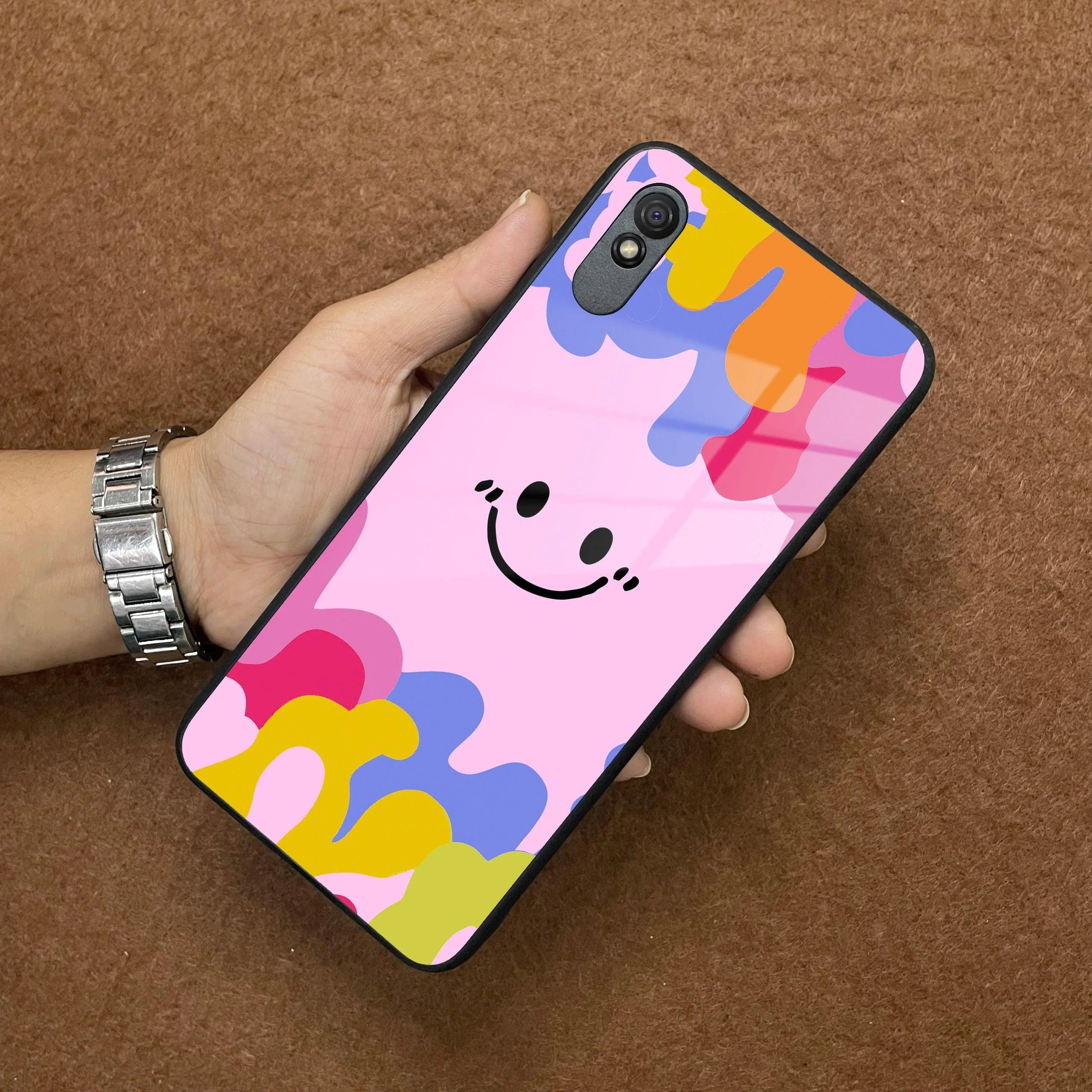 Cute Pink Smiley Multicolor Glass Case For Redmi/Xiaomi - ShopOnCliQ