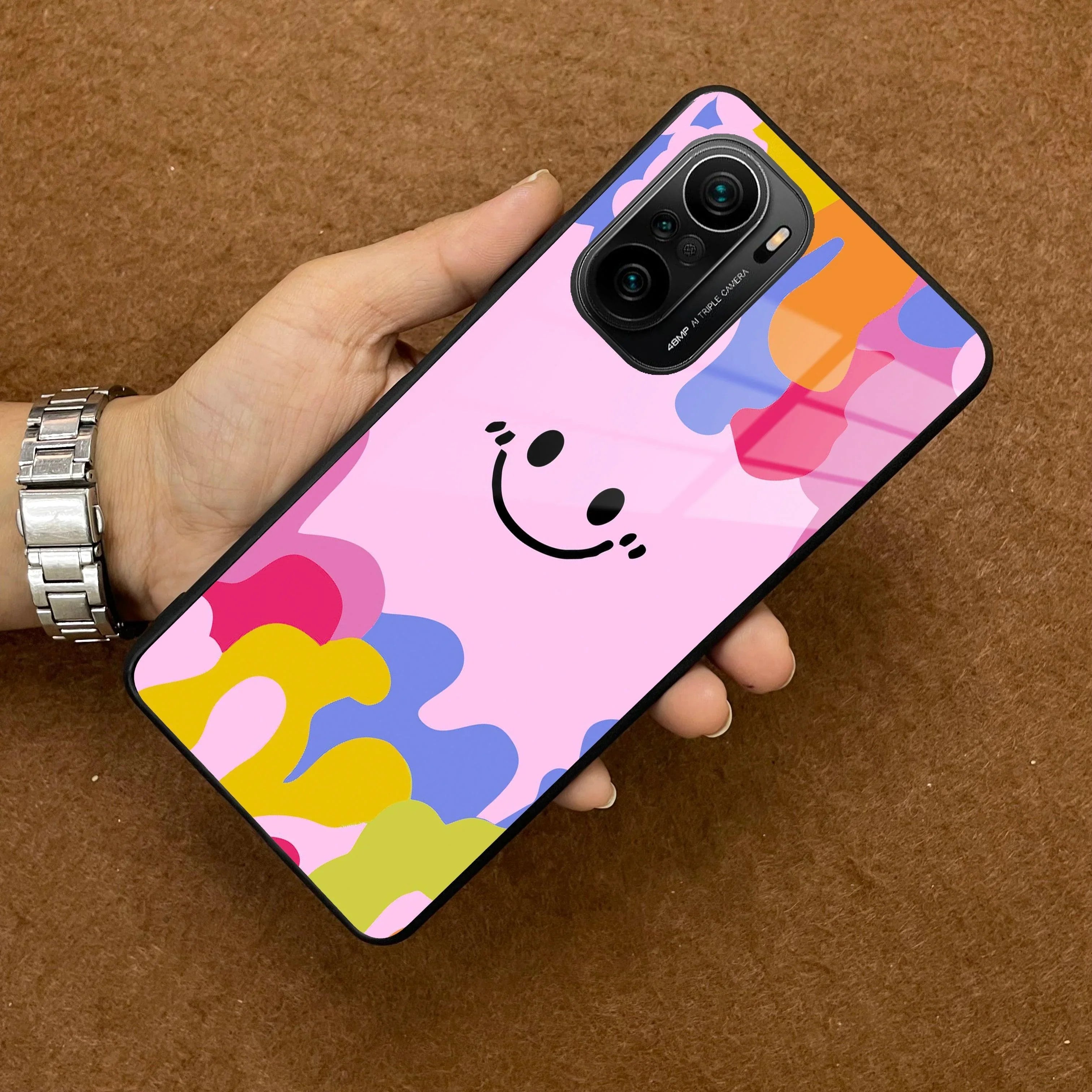 Cute Pink Smiley Multicolor Glass Case For Redmi/Xiaomi - ShopOnCliQ