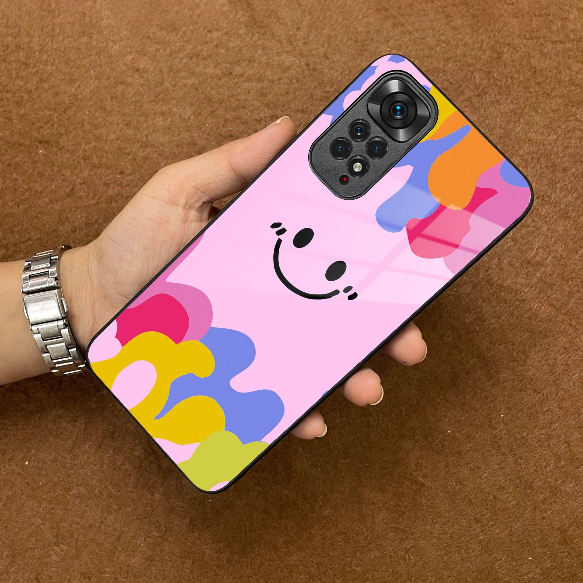 Cute Pink Smiley Multicolor Glass Case For Redmi/Xiaomi ShopOnCliQ