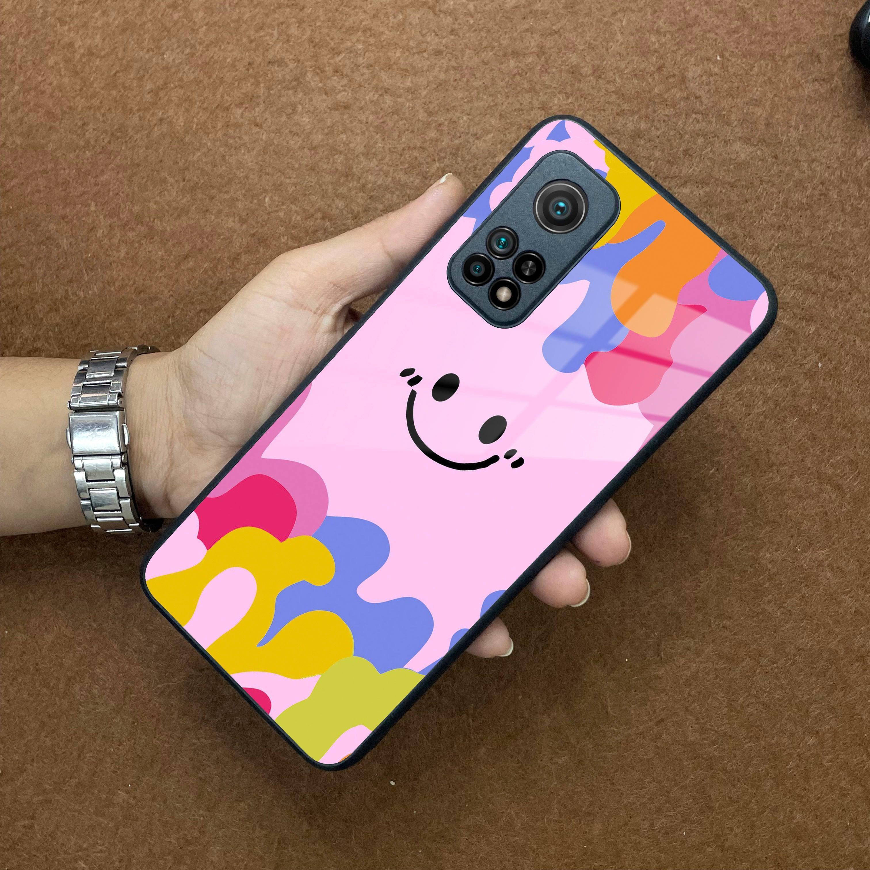 Cute Pink Smiley Multicolor Glass Case For Redmi/Xiaomi - ShopOnCliQ