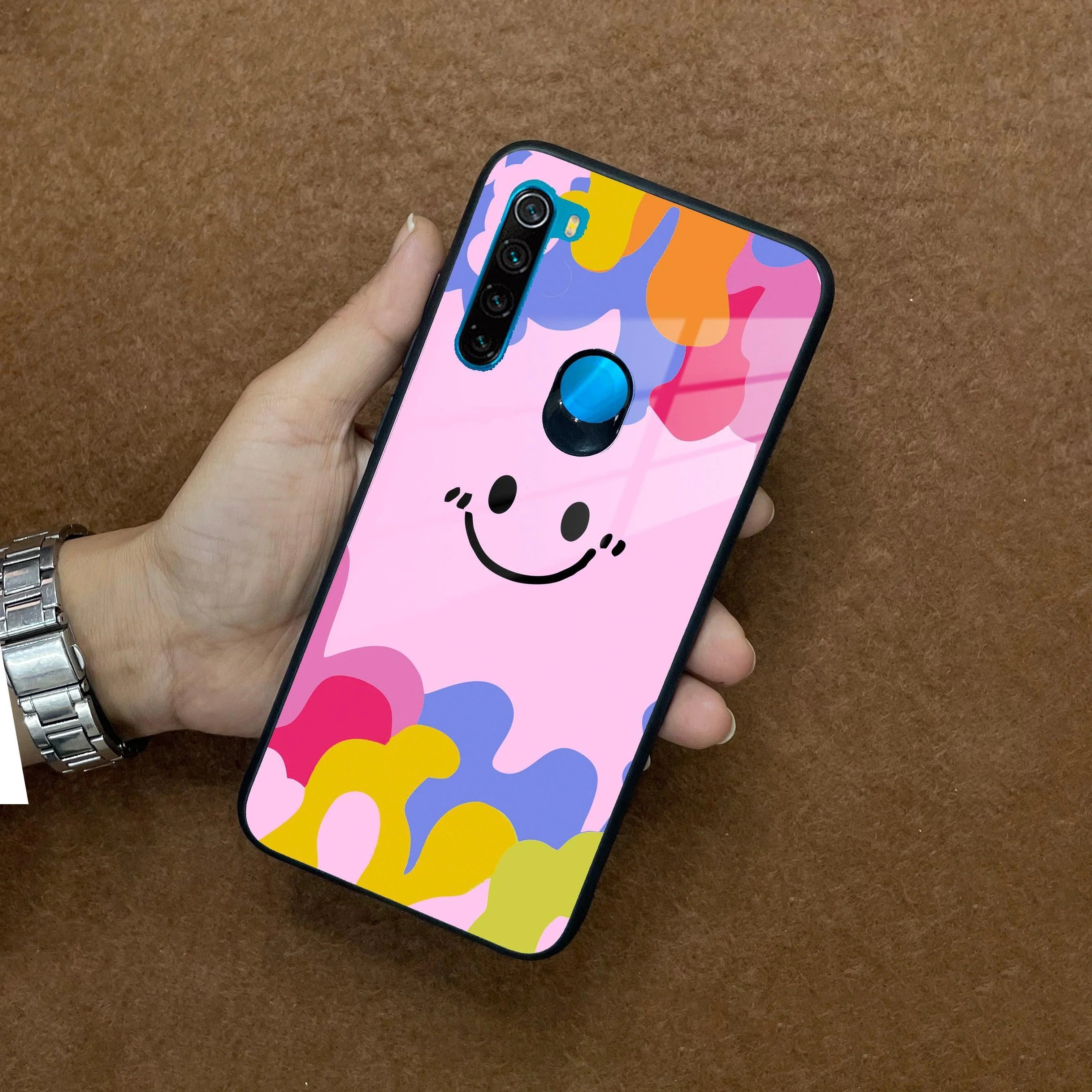 Cute Pink Smiley Multicolor Glass Case For Redmi/Xiaomi - ShopOnCliQ