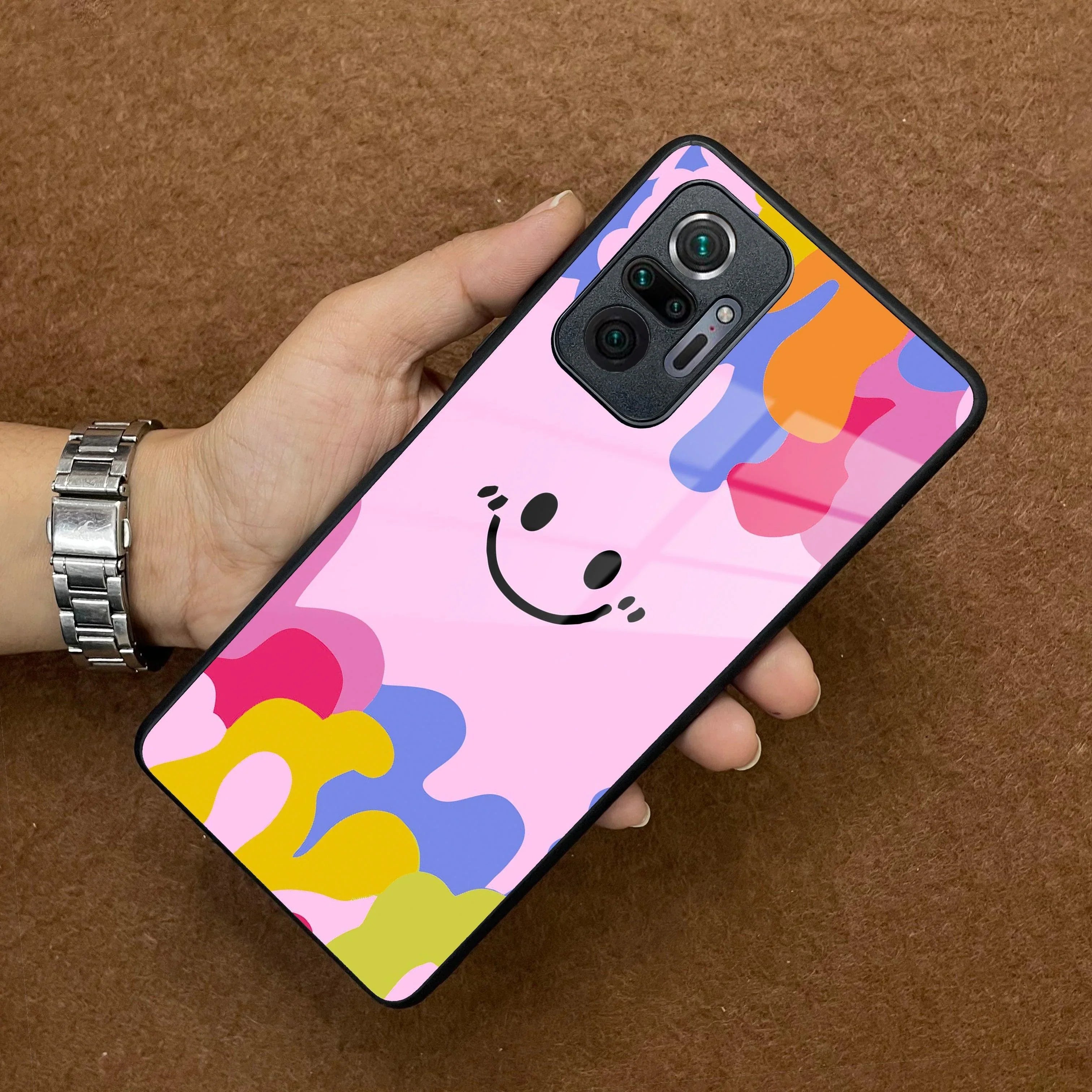 Cute Pink Smiley Multicolor Glass Case For Redmi/Xiaomi - ShopOnCliQ