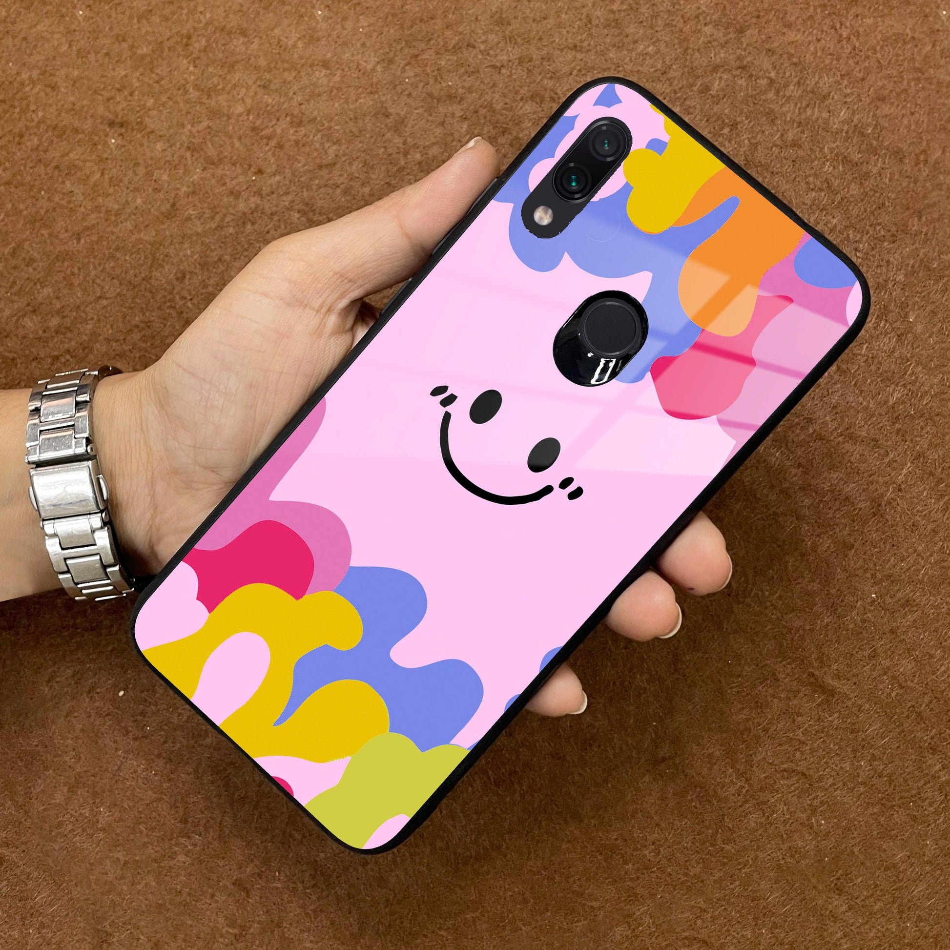 Cute Pink Smiley Multicolor Glass Case For Redmi/Xiaomi ShopOnCliQ