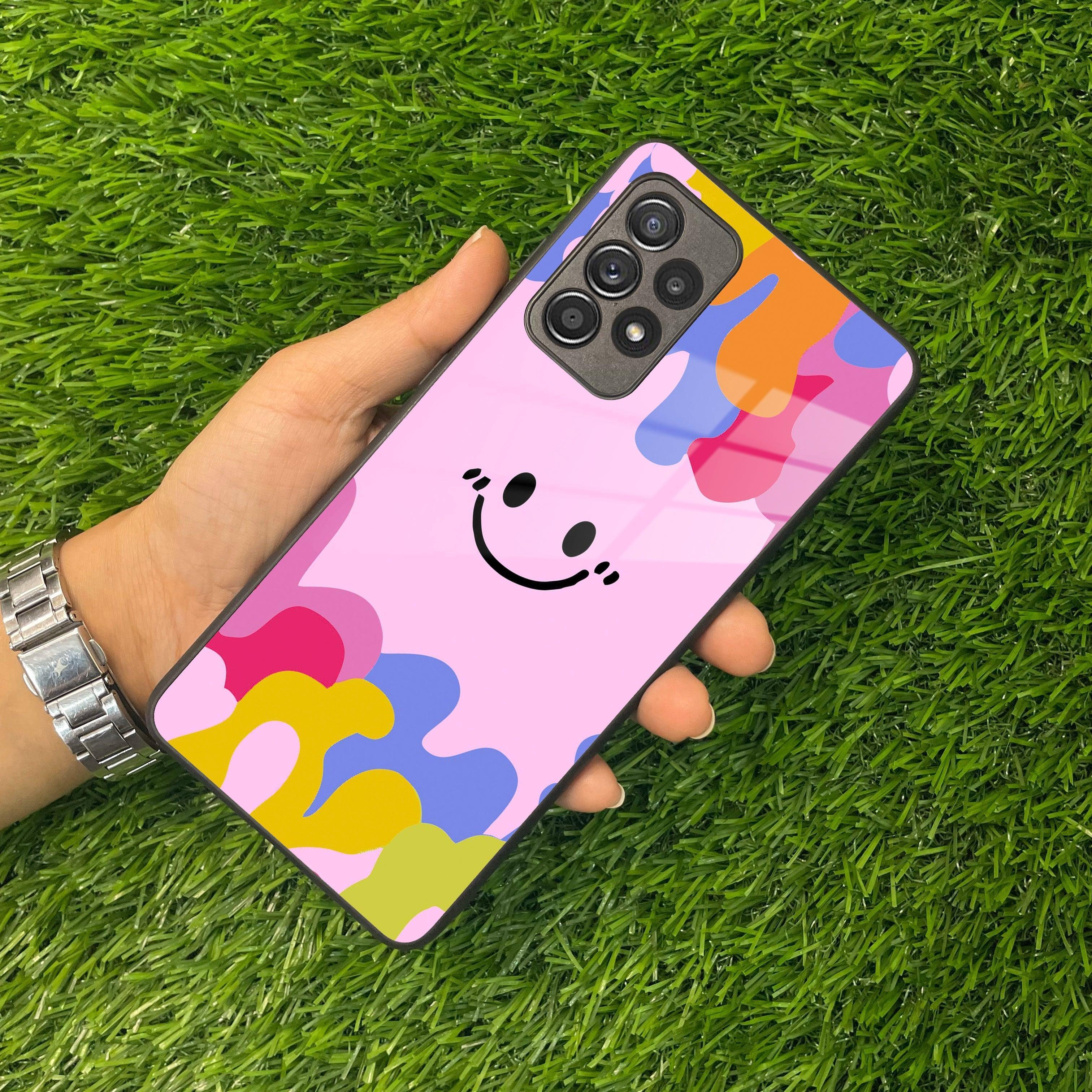 Cute Pink Smiley Multicolor Glass Case For Samsung - ShopOnCliQ