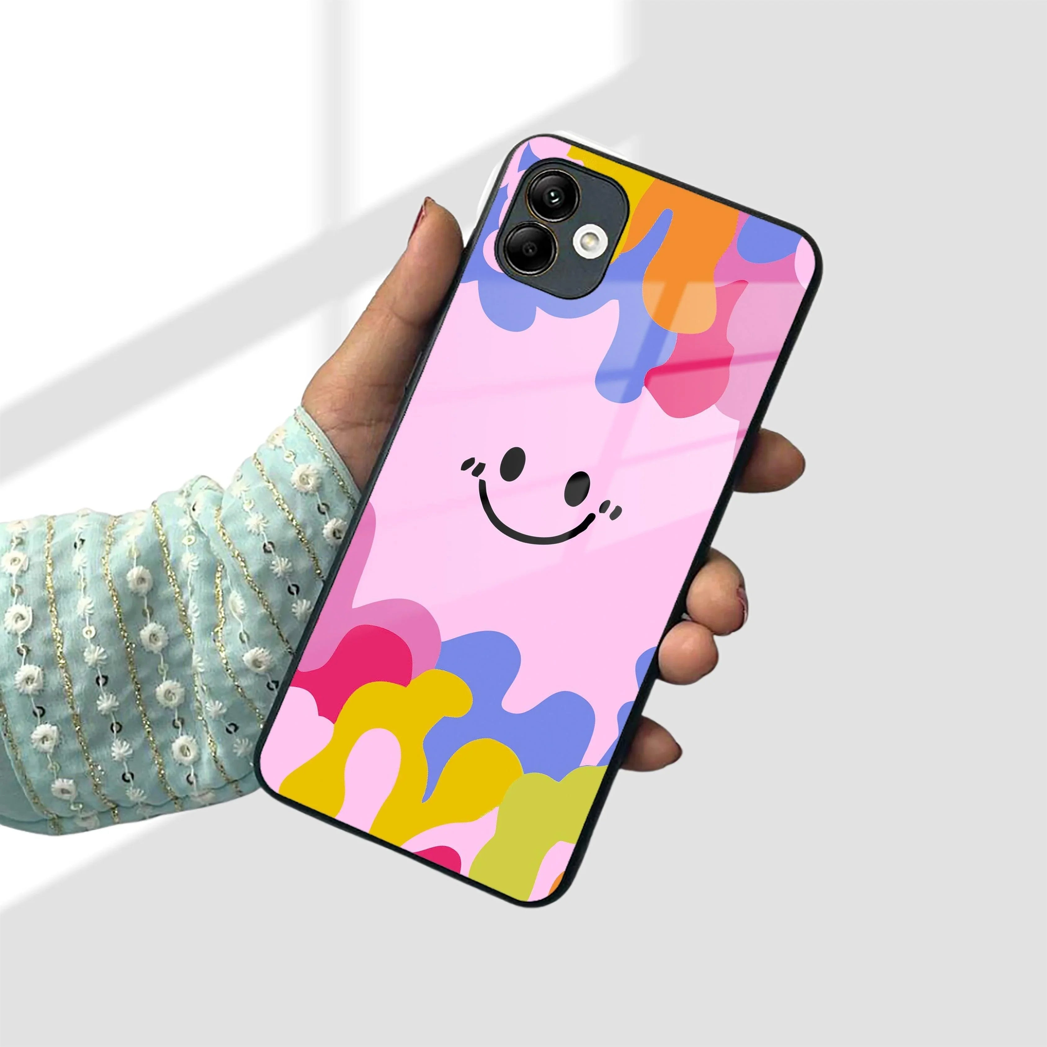 Cute Pink Smiley Multicolor Glass Case For Samsung - ShopOnCliQ