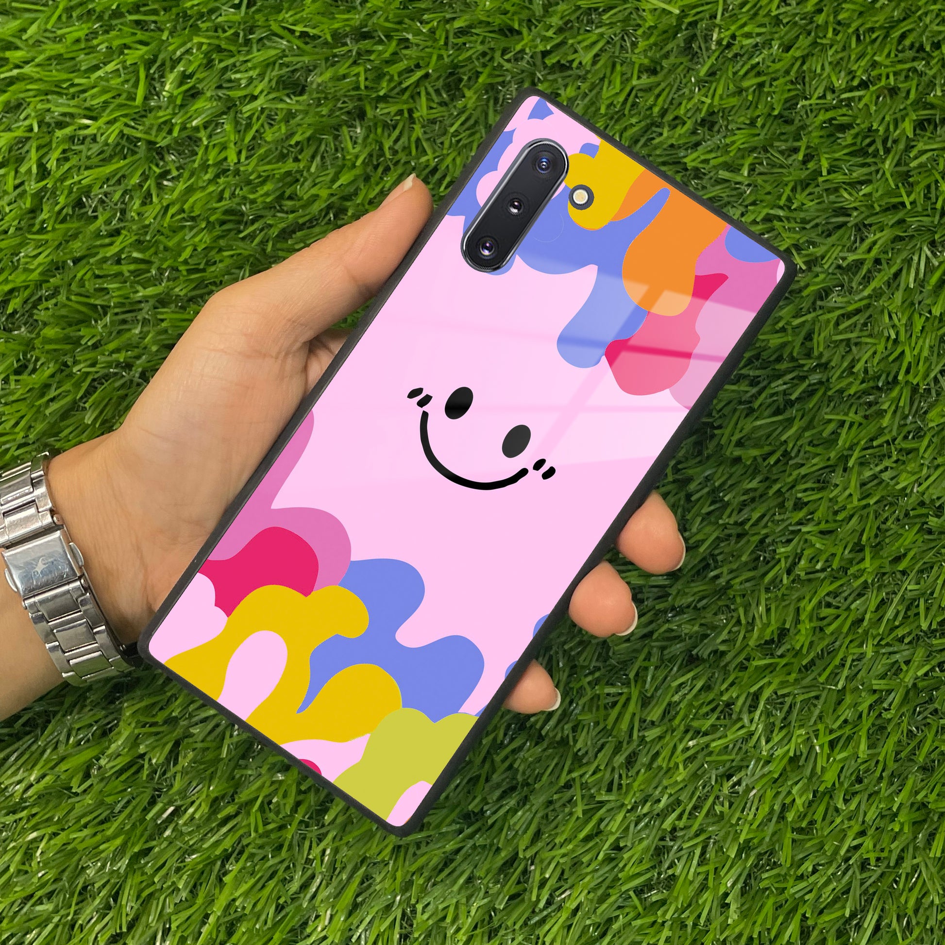 Cute Pink Smiley Multicolor Glass Case For Samsung ShopOnCliQ