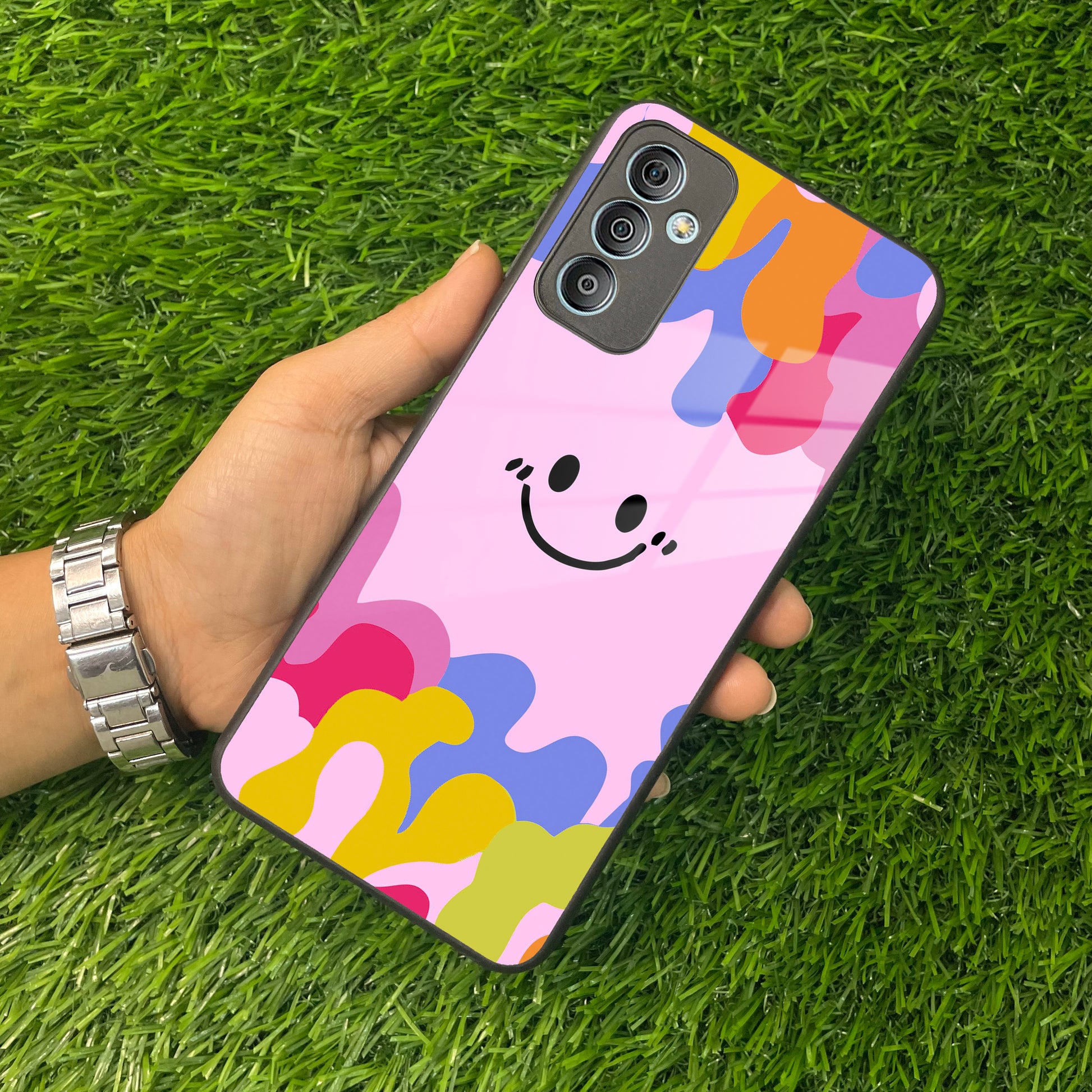 Cute Pink Smiley Multicolor Glass Case For Samsung ShopOnCliQ