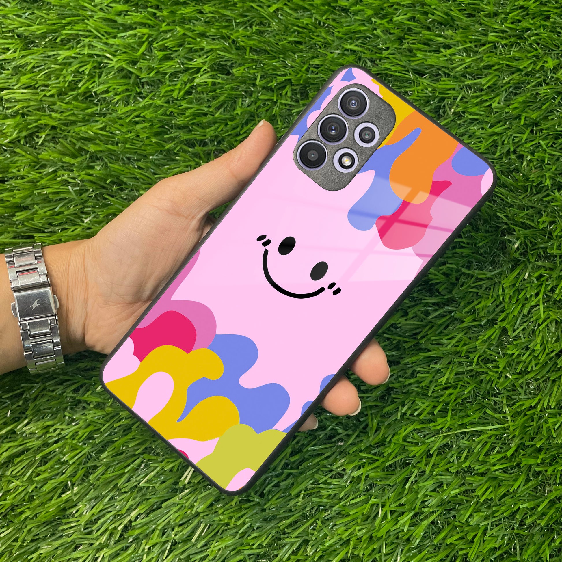 Cute Pink Smiley Multicolor Glass Case For Samsung ShopOnCliQ