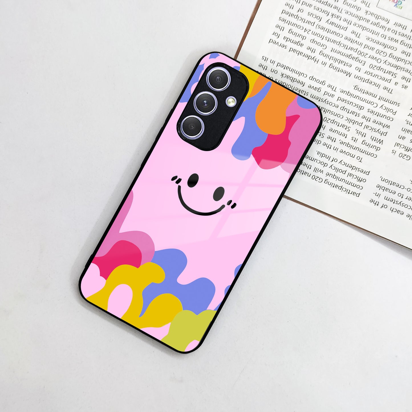 Cute Pink Smiley Multicolor Glass Case For Samsung ShopOnCliQ