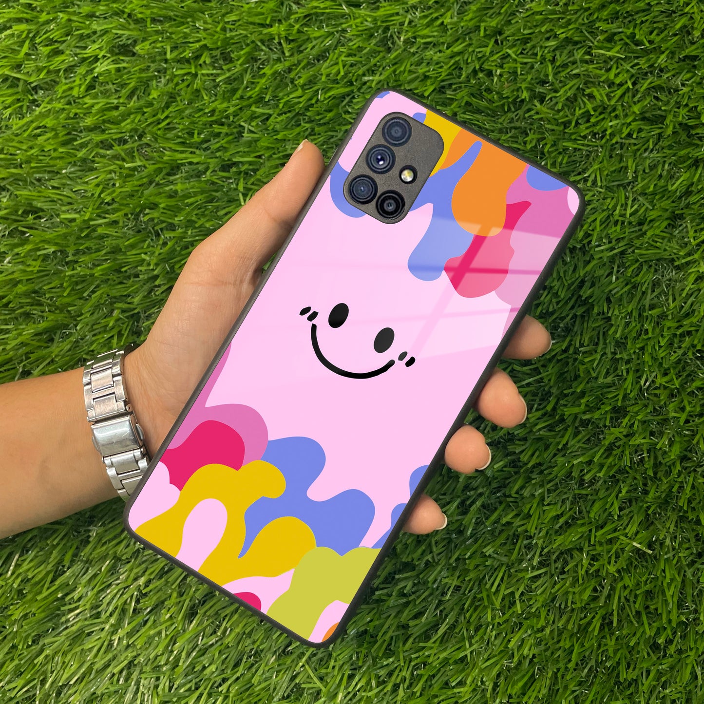 Cute Pink Smiley Multicolor Glass Case For Samsung ShopOnCliQ