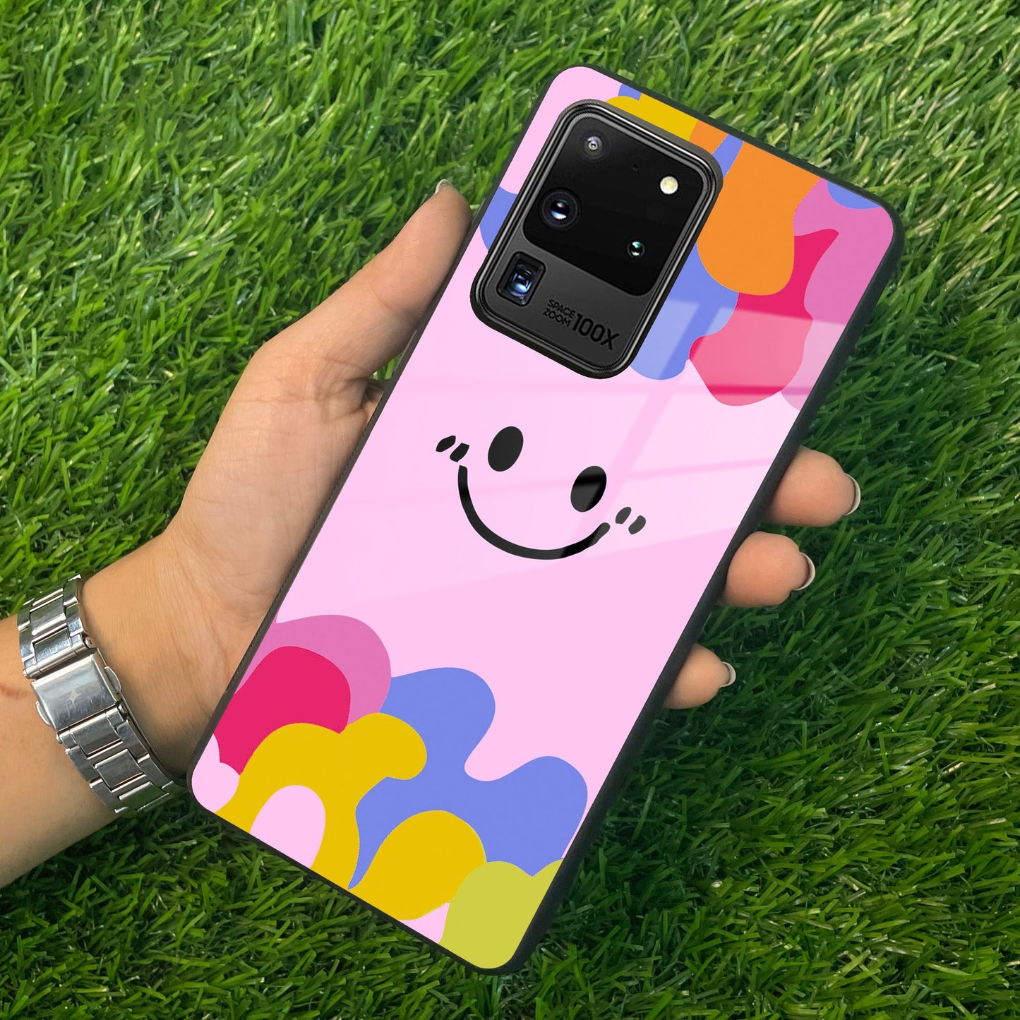 Cute Pink Smiley Multicolor Glass Case For Samsung ShopOnCliQ