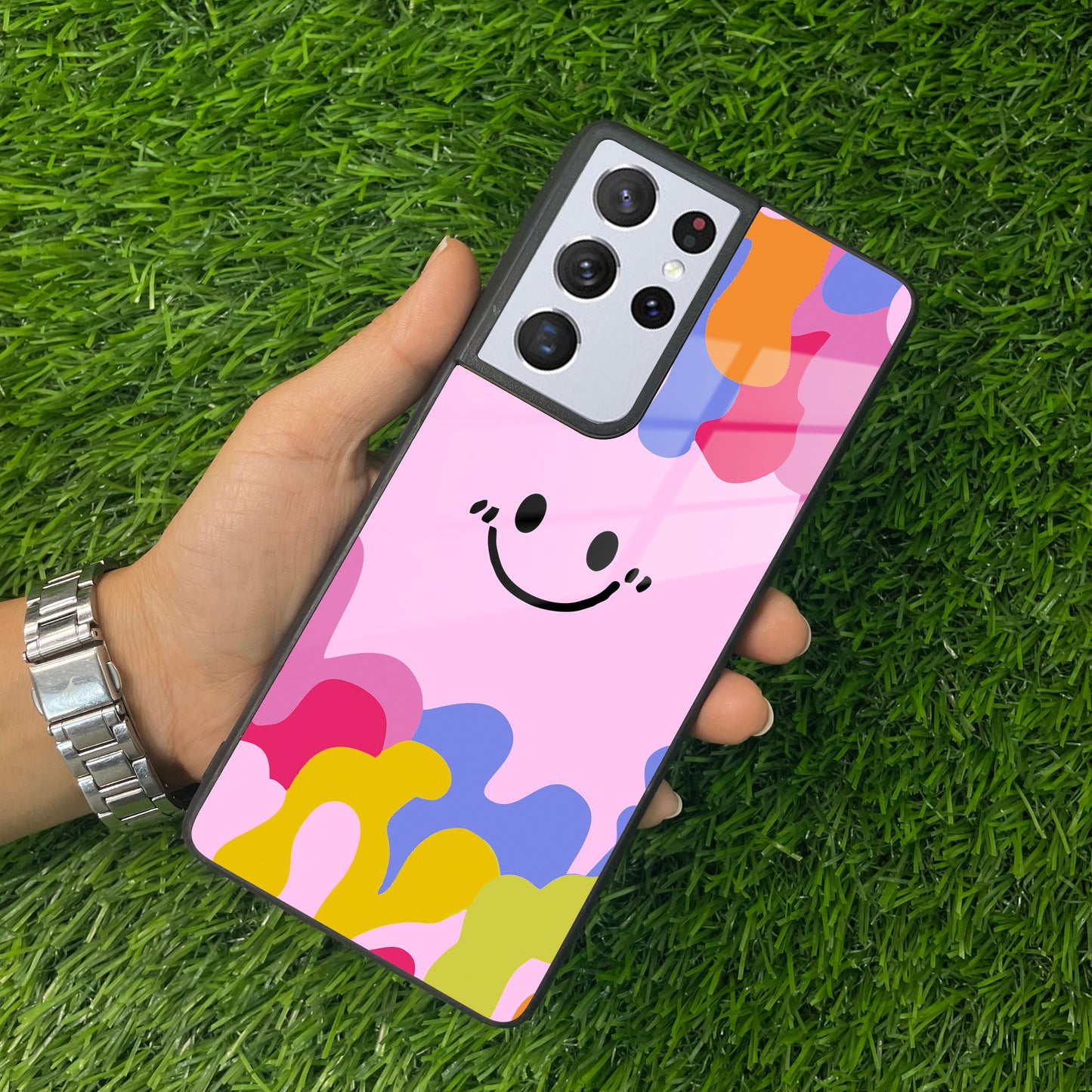 Cute Pink Smiley Multicolor Glass Case For Samsung ShopOnCliQ