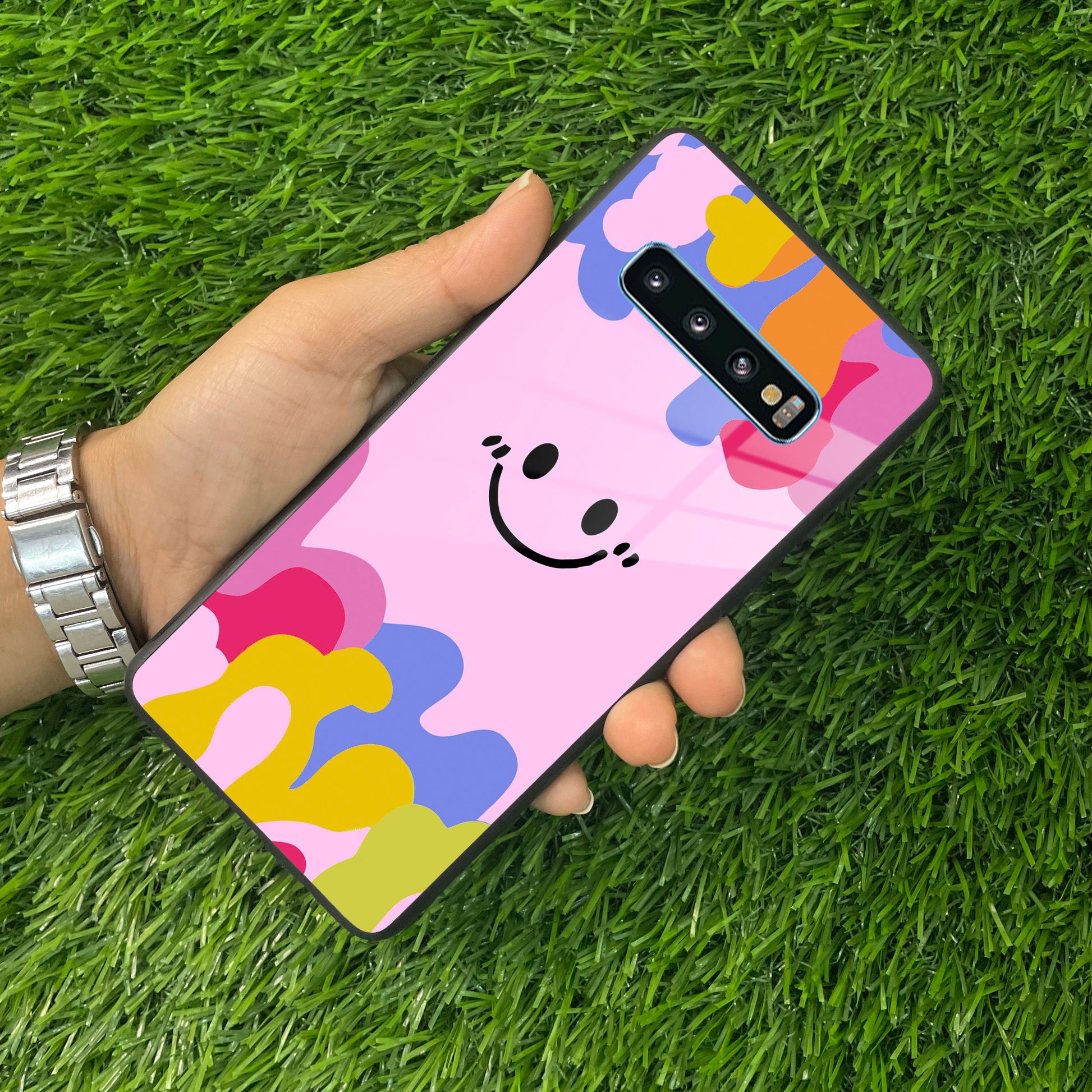 Cute Pink Smiley Multicolor Glass Case For Samsung ShopOnCliQ