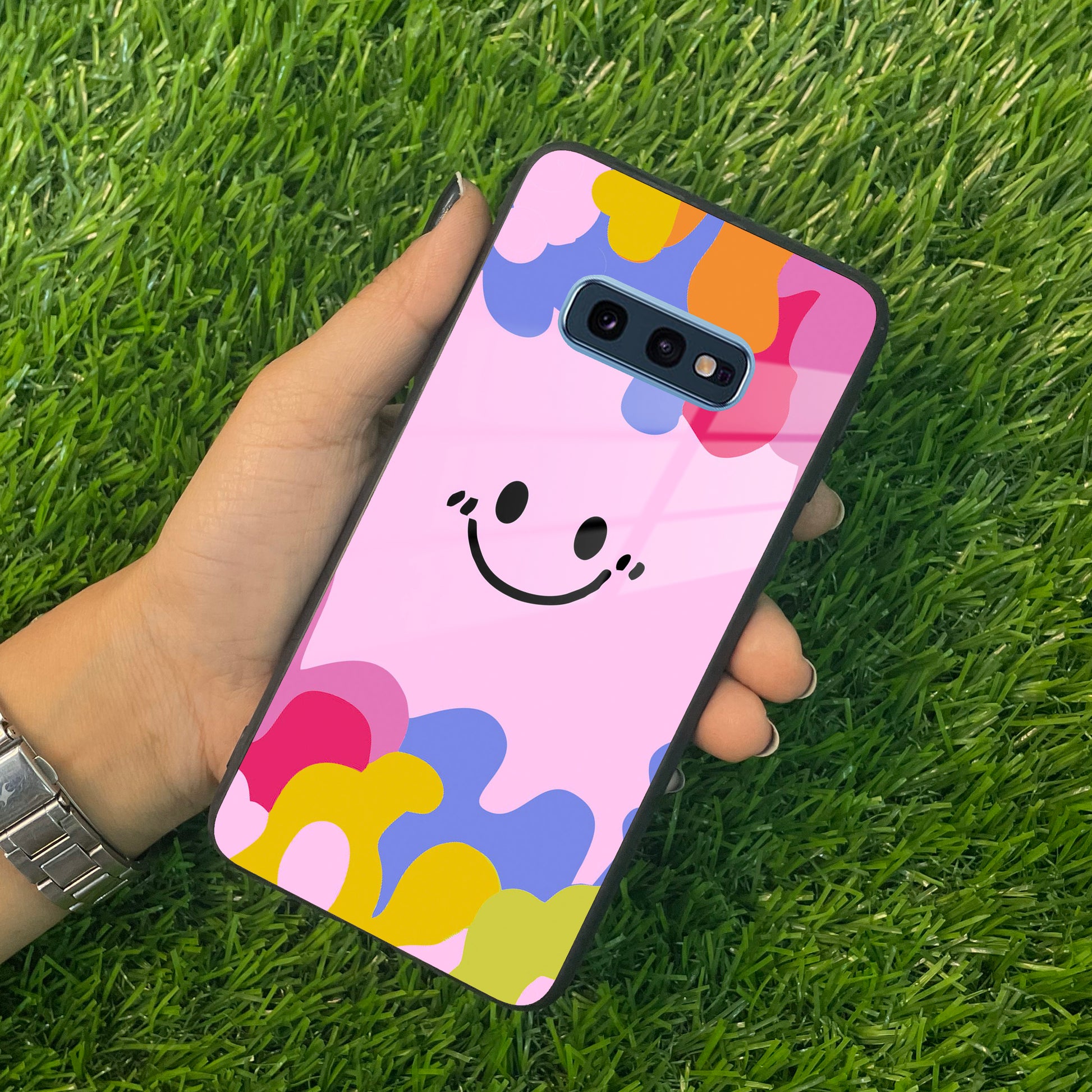 Cute Pink Smiley Multicolor Glass Case For Samsung ShopOnCliQ