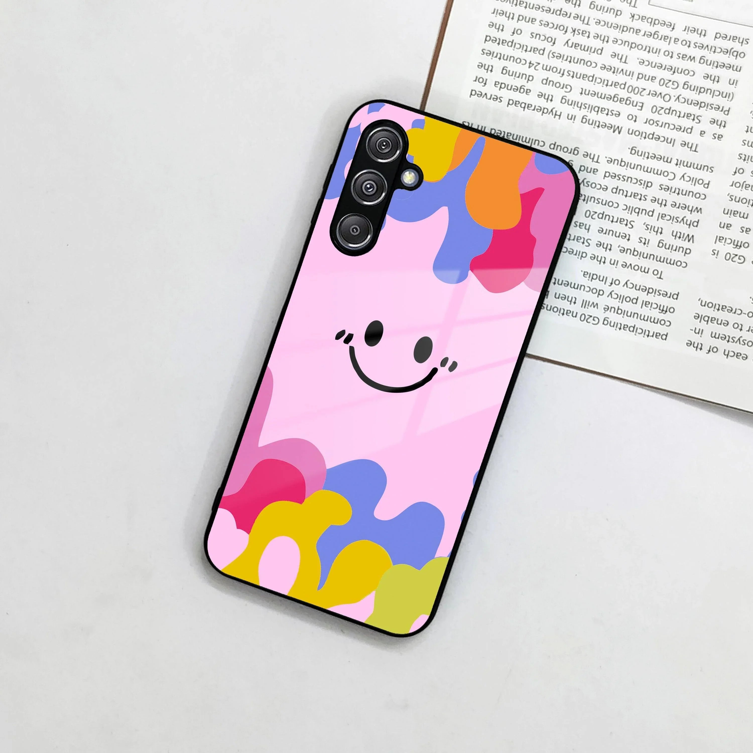 Cute Pink Smiley Multicolor Glass Case For Samsung - ShopOnCliQ