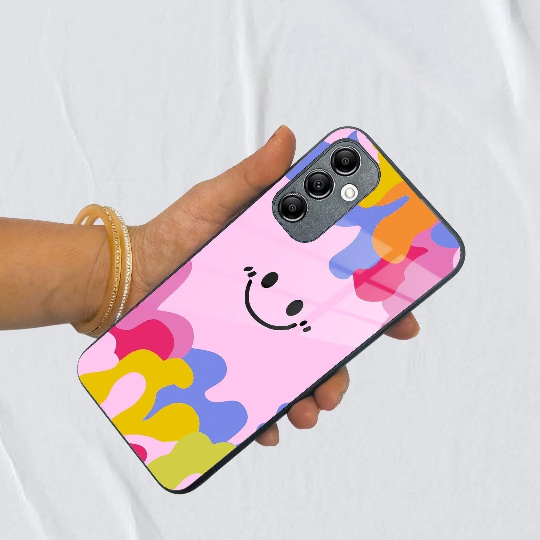 Cute Pink Smiley Multicolor Glass Case For Samsung - ShopOnCliQ