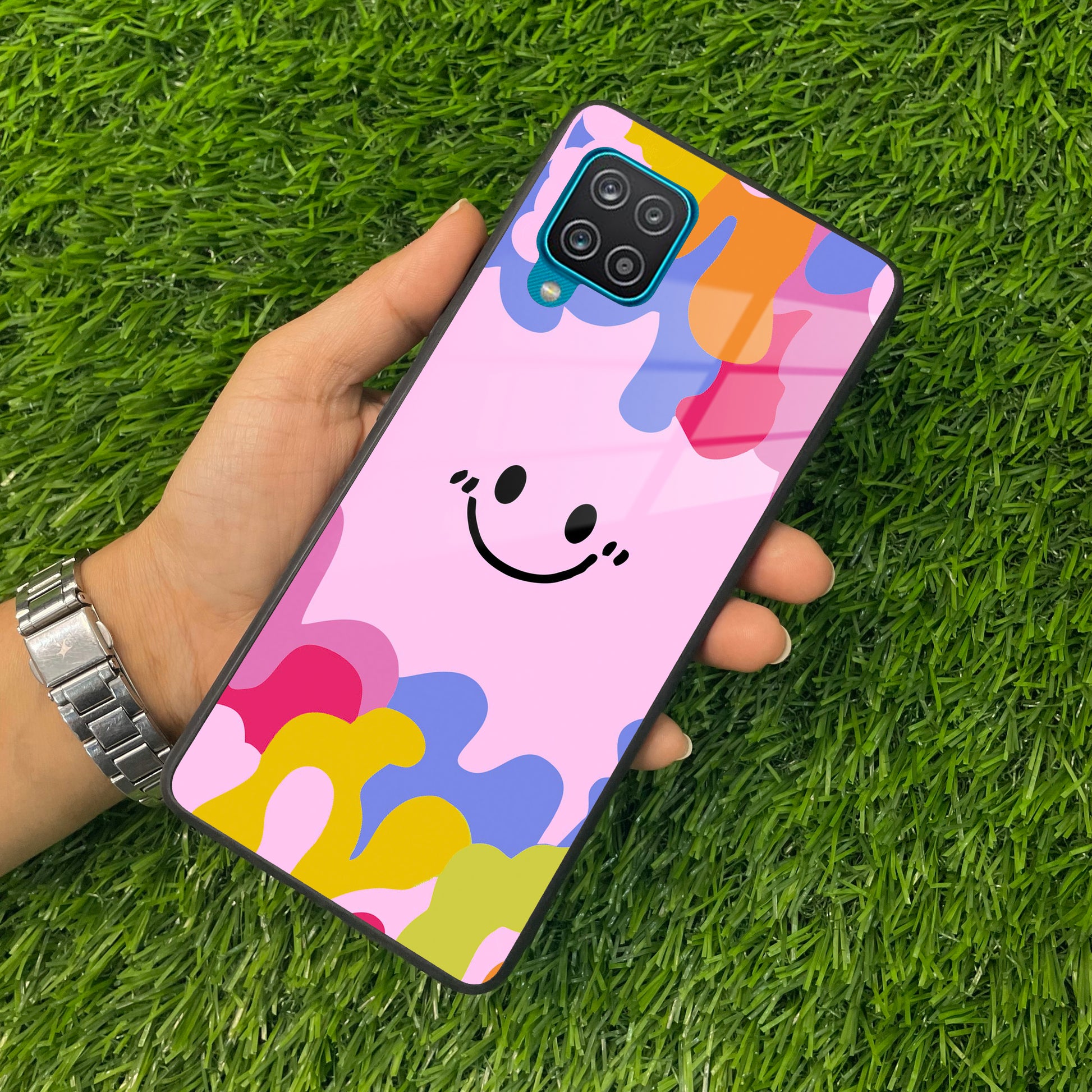 Cute Pink Smiley Multicolor Glass Case For Samsung ShopOnCliQ