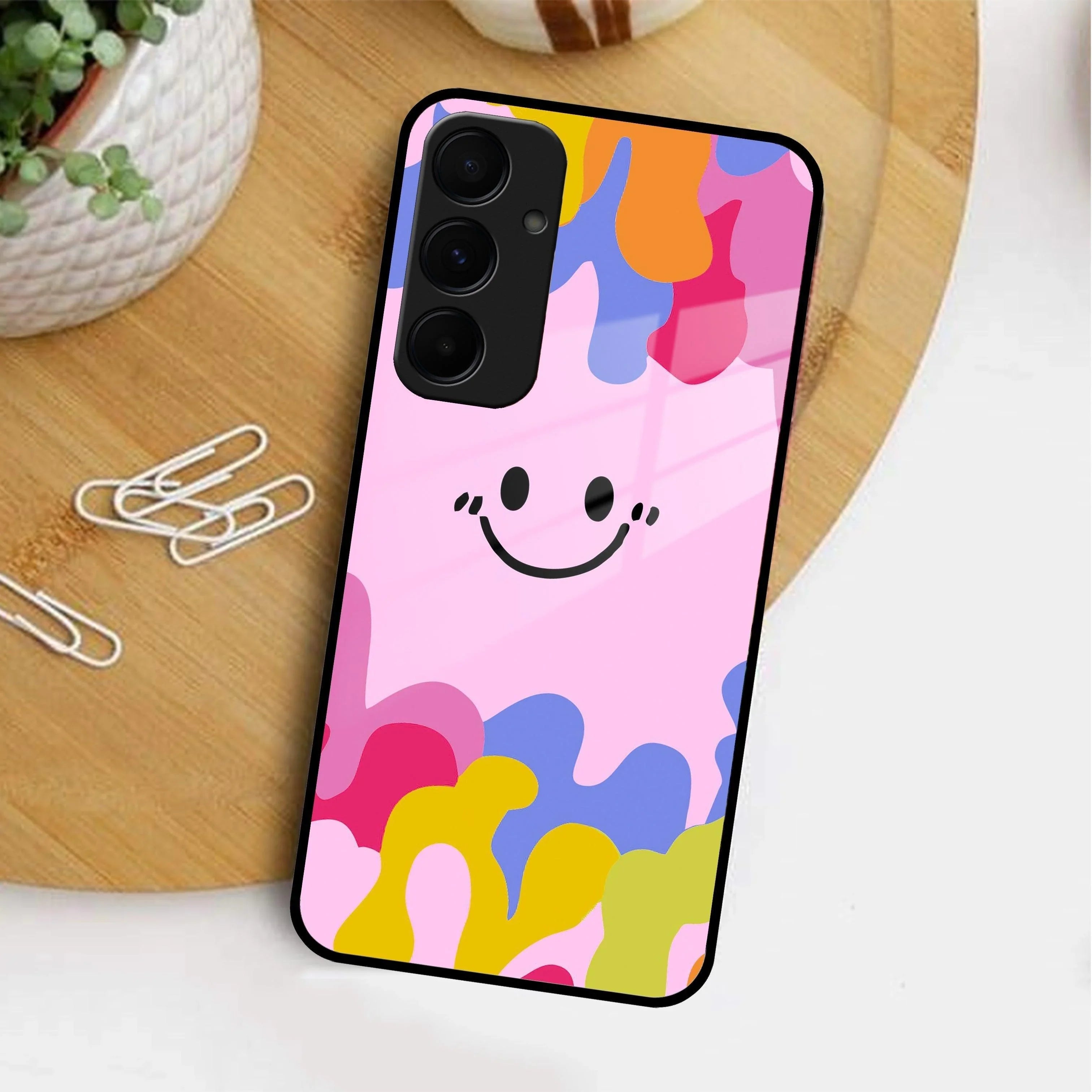 Cute Pink Smiley Multicolor Glass Case For Samsung - ShopOnCliQ