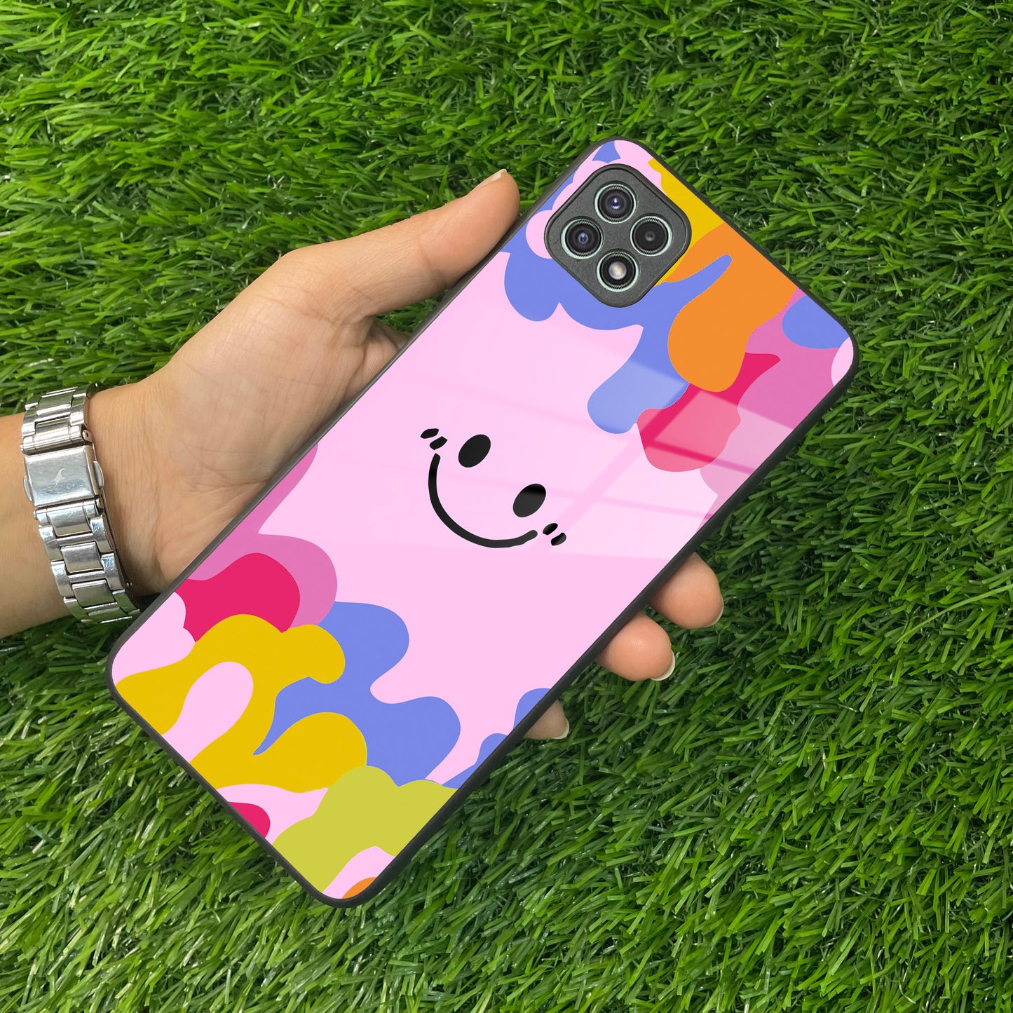 Cute Pink Smiley Multicolor Glass Case For Samsung ShopOnCliQ