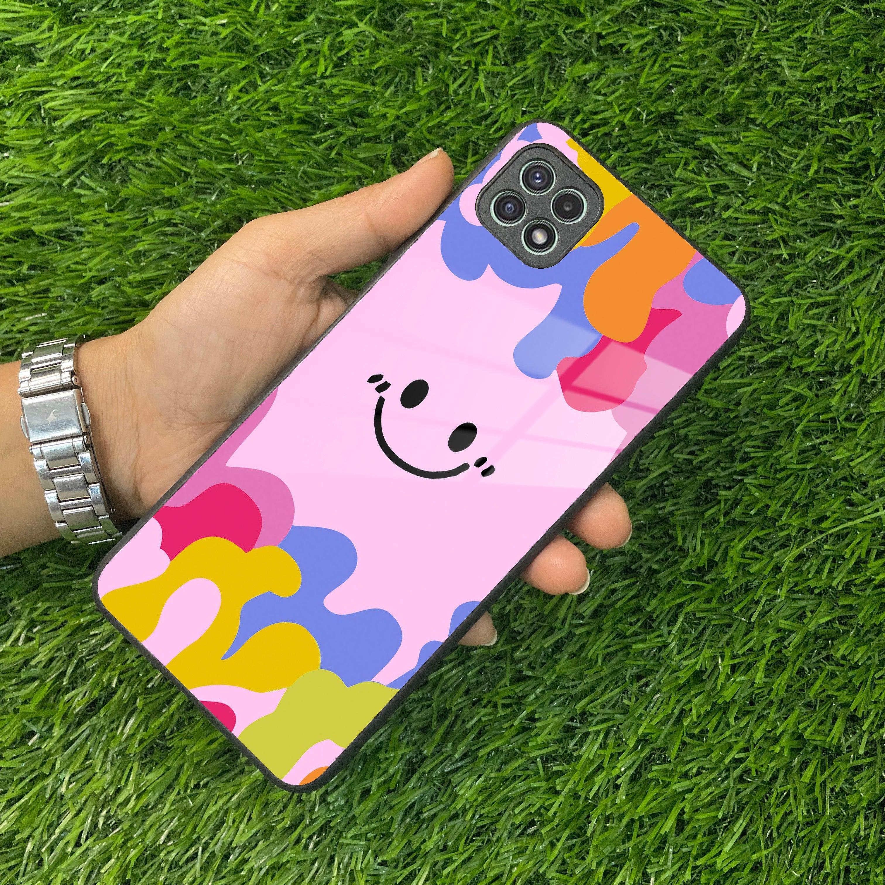Cute Pink Smiley Multicolor Glass Case For Samsung - ShopOnCliQ