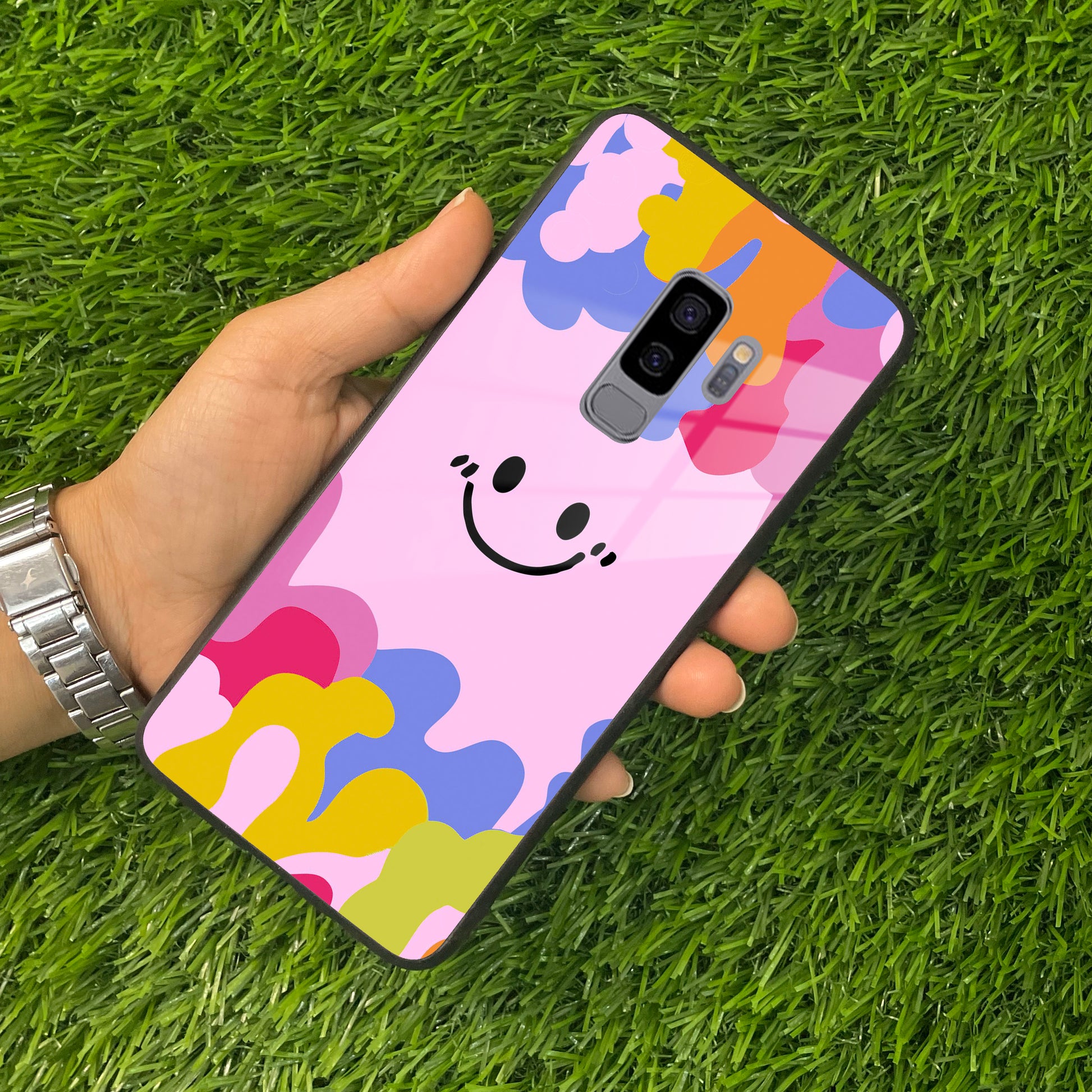 Cute Pink Smiley Multicolor Glass Case For Samsung ShopOnCliQ