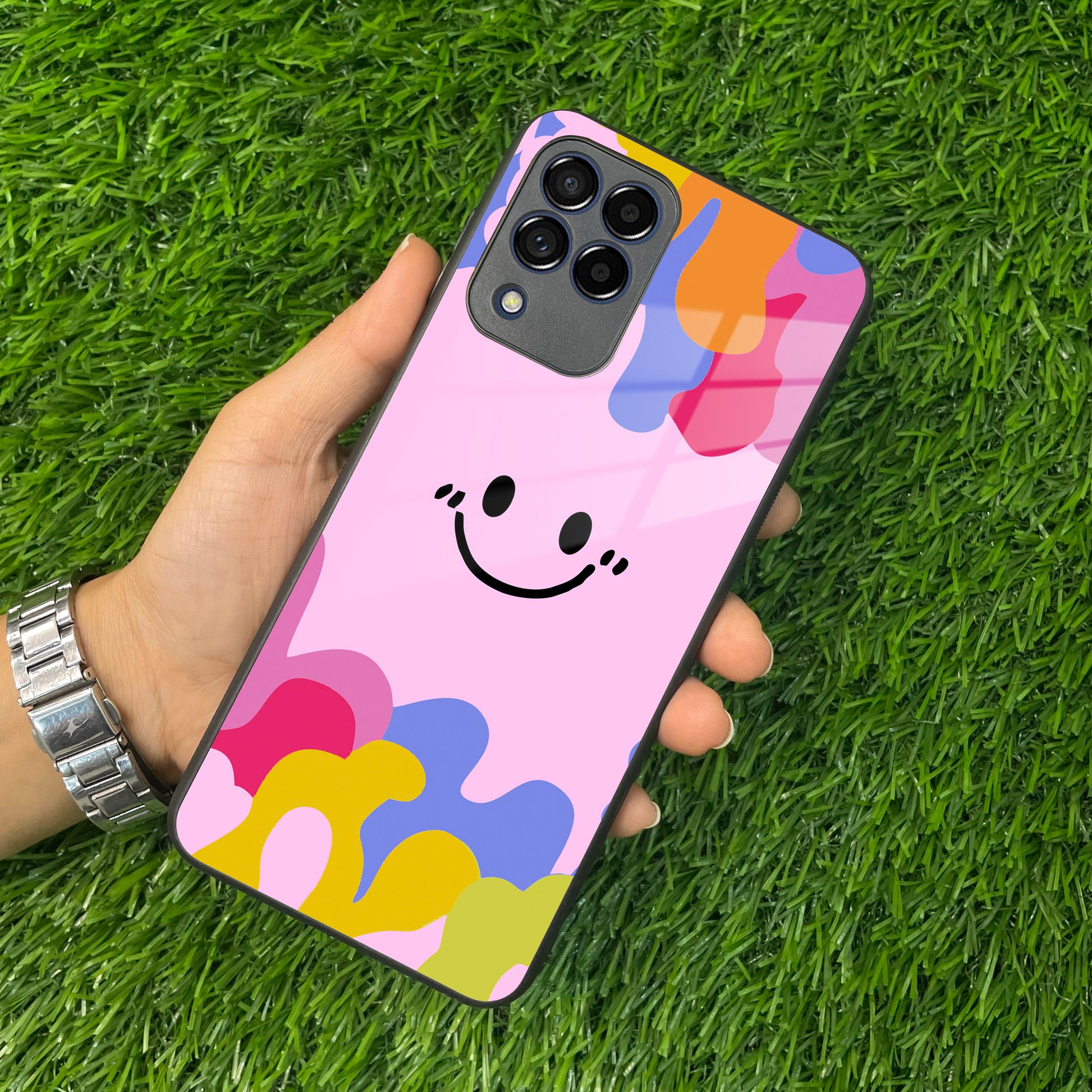 Cute Pink Smiley Multicolor Glass Case For Samsung ShopOnCliQ