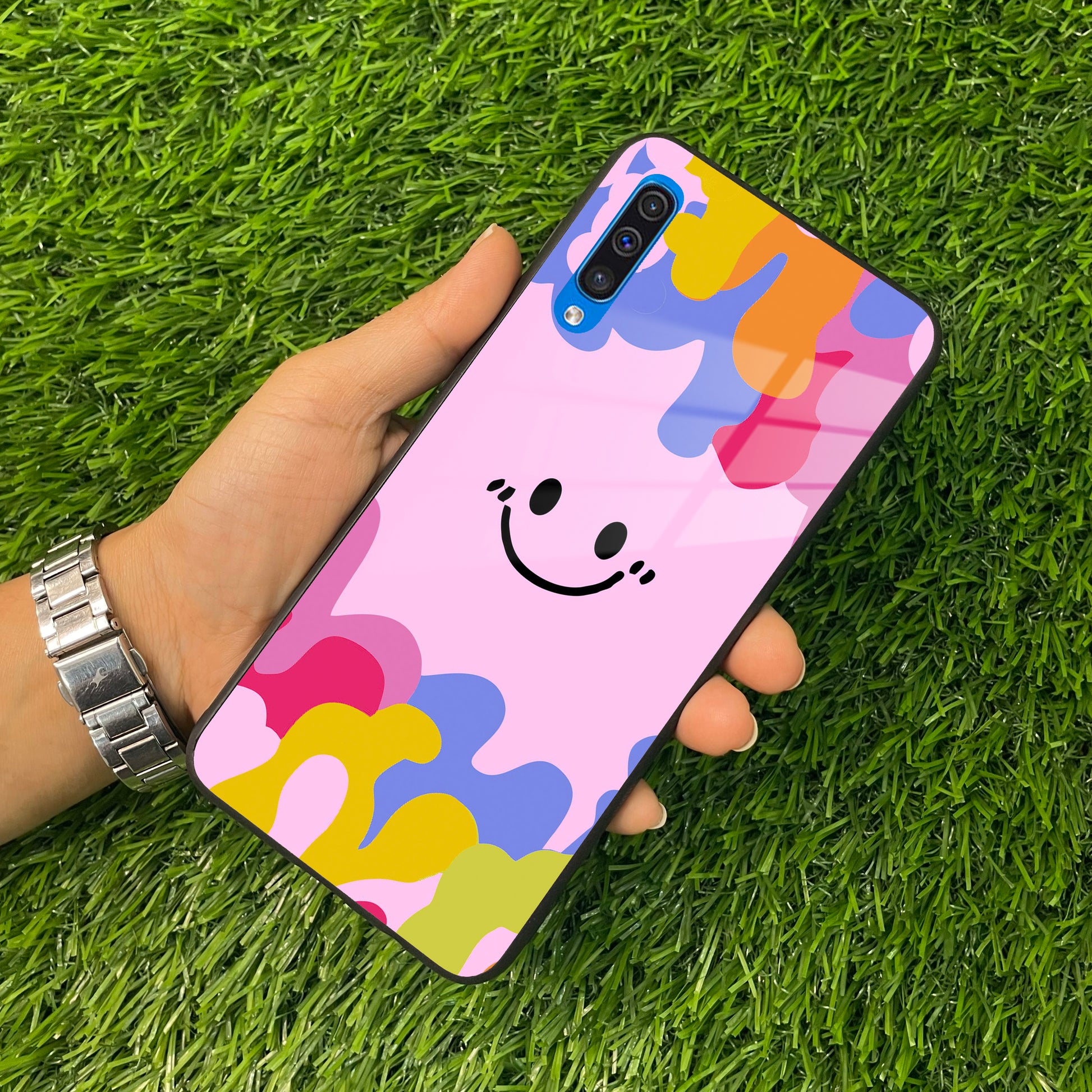 Cute Pink Smiley Multicolor Glass Case For Samsung ShopOnCliQ