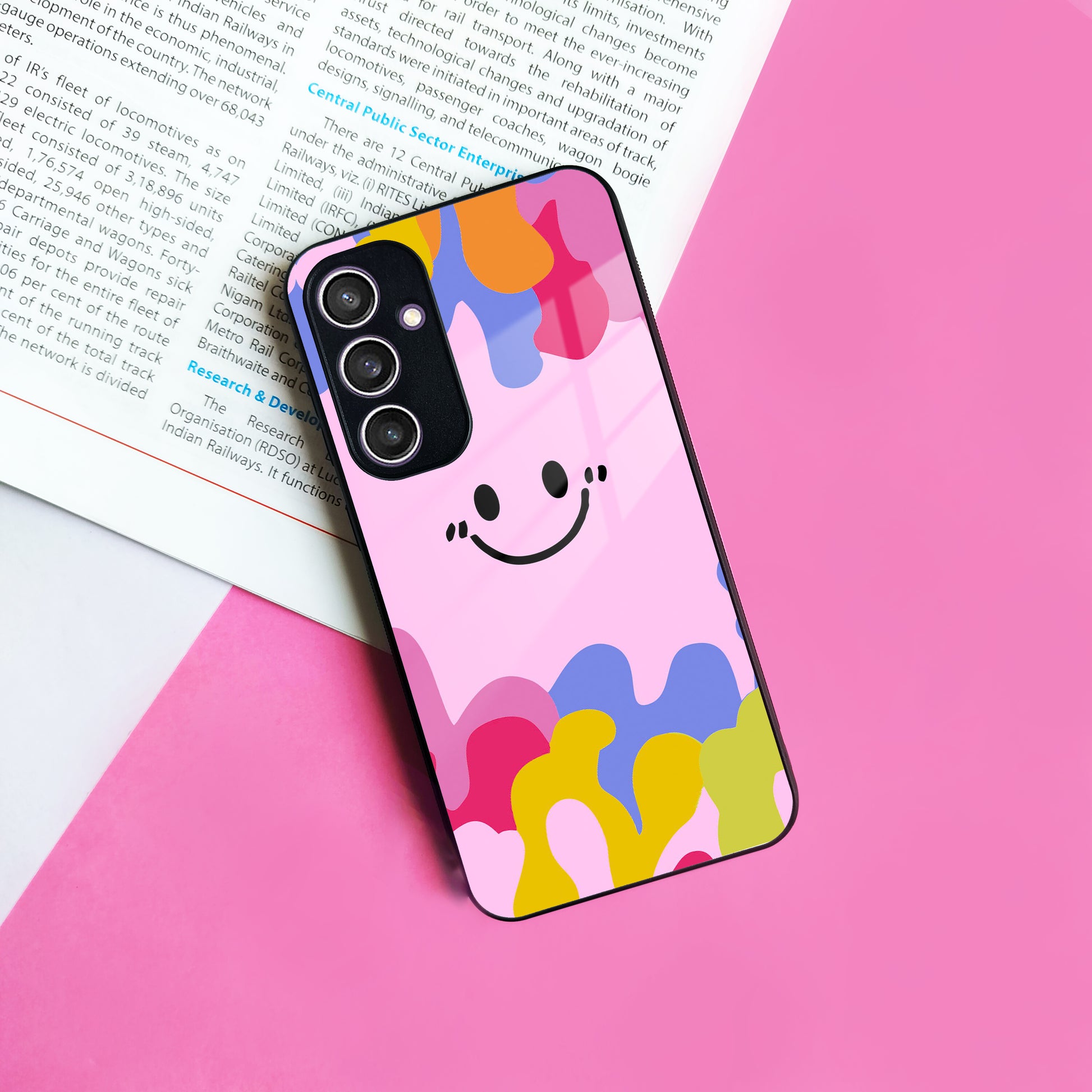 Cute Pink Smiley Multicolor Glass Case For Samsung ShopOnCliQ