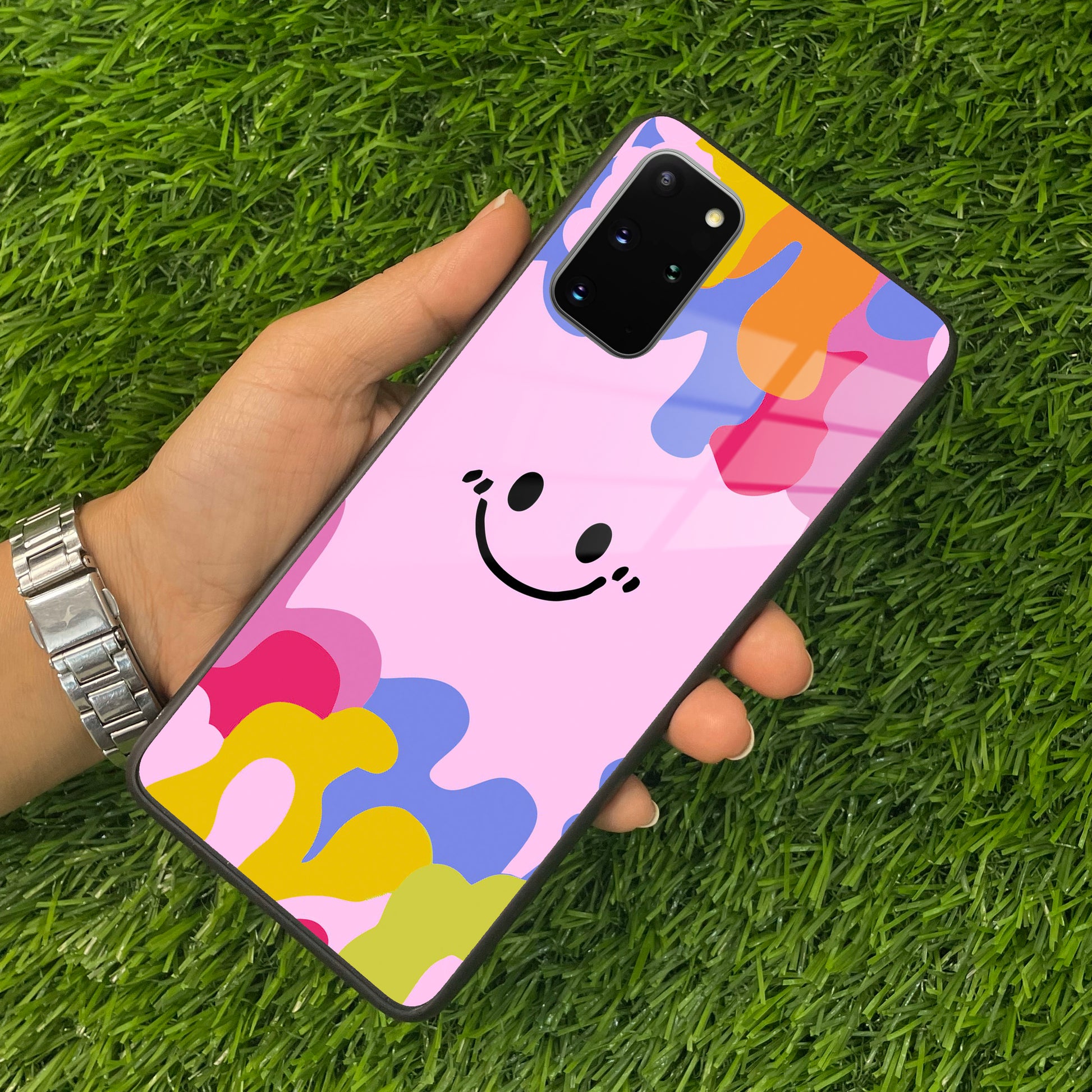 Cute Pink Smiley Multicolor Glass Case For Samsung ShopOnCliQ