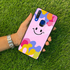 Cute Pink Smiley Multicolor Glass Case For Vivo - ShopOnCliQ