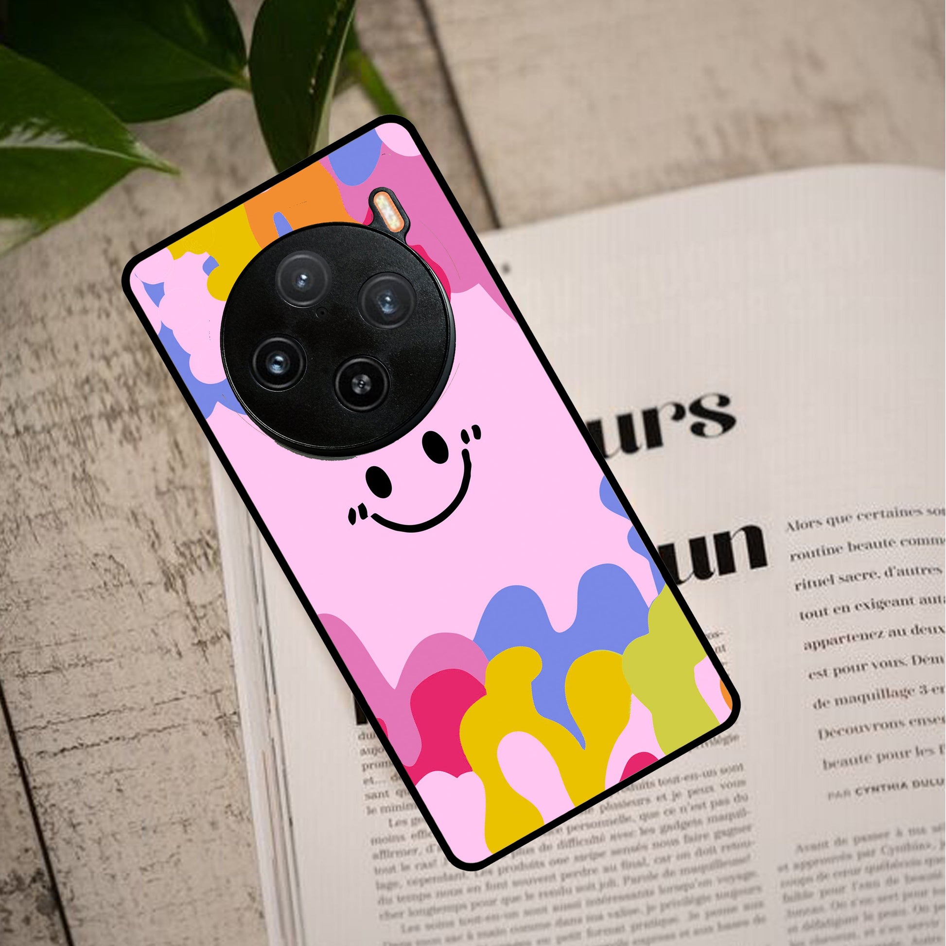 Cute Pink Smiley Multicolor Glass Case For Vivo ShopOnCliQ