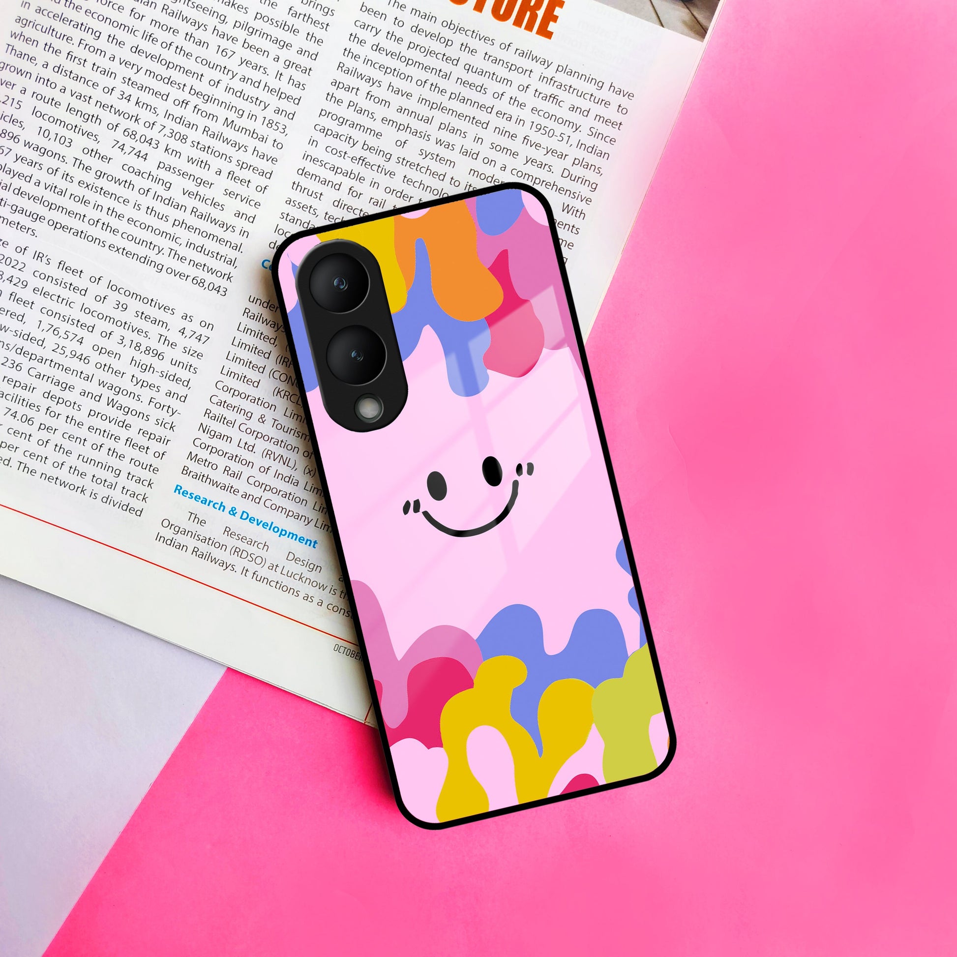 Cute Pink Smiley Multicolor Glass Case For Vivo ShopOnCliQ